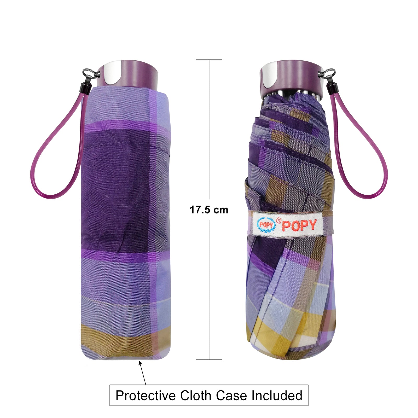 POPY NANO 5 FOLD CHECK PRINT UMBRELLA WITH SILVER COATING
