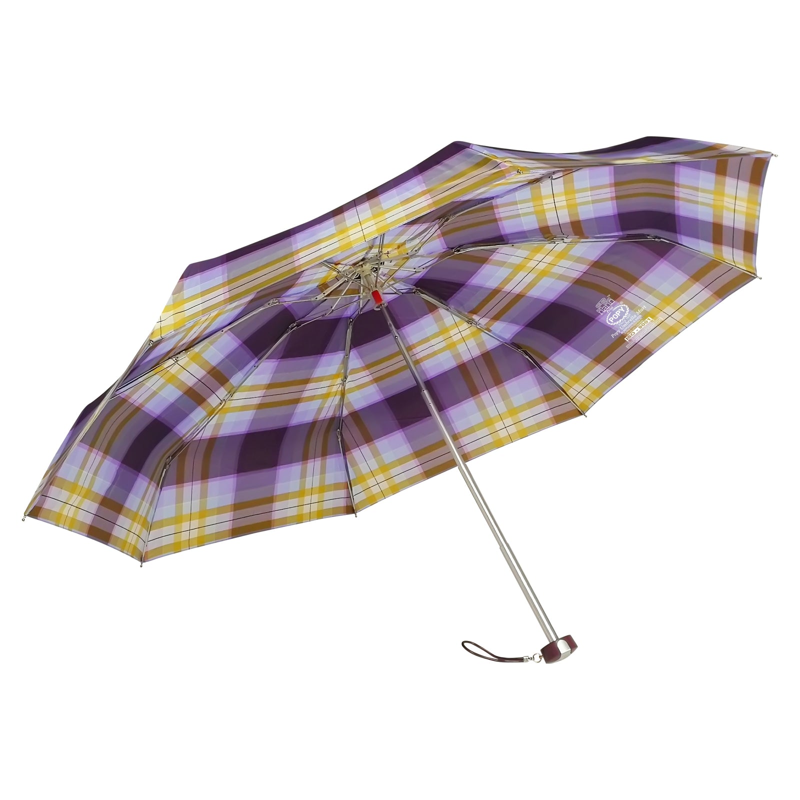 POPY NANO 5 FOLD CHECK PRINT UMBRELLA WITH SILVER COATING