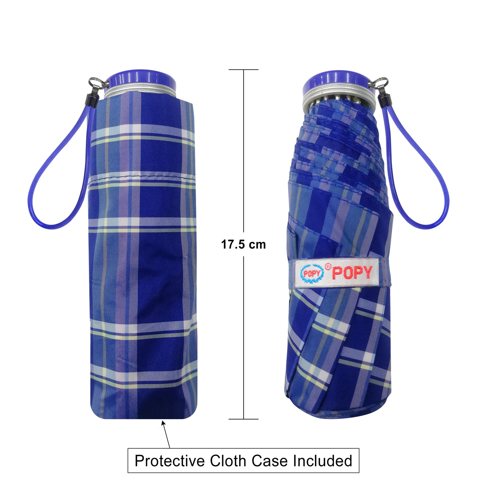 POPY NANO 5 FOLD CHECK PRINT UMBRELLA WITH SILVER COATING