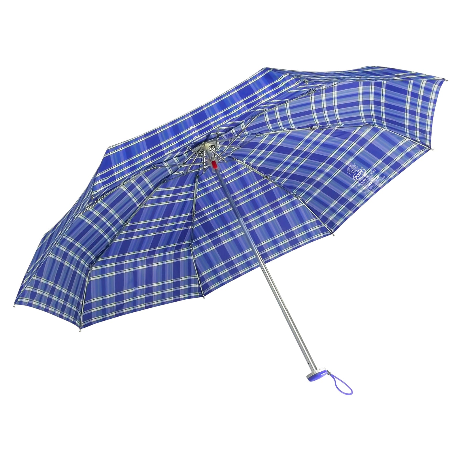 POPY NANO 5 FOLD CHECK PRINT UMBRELLA WITH SILVER COATING