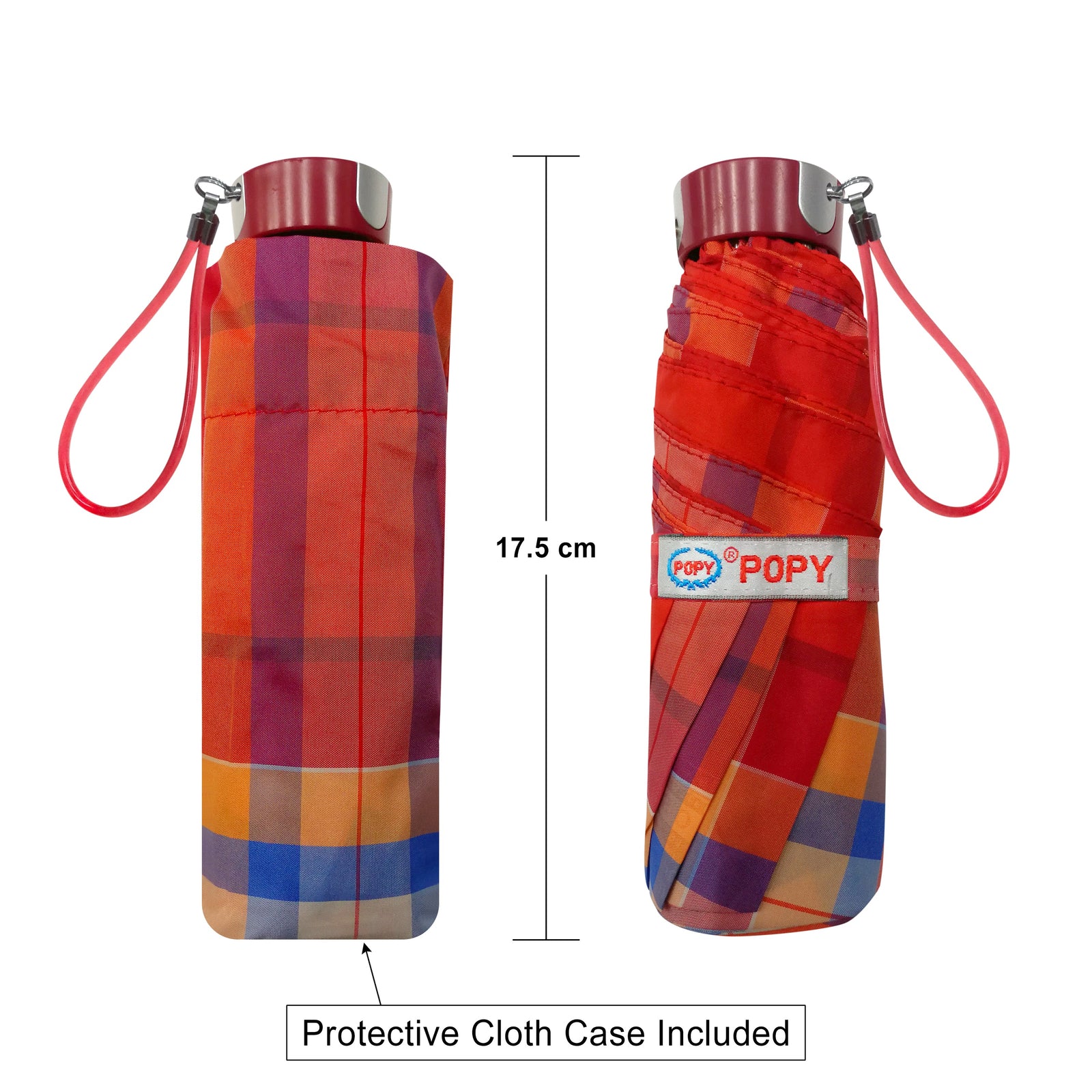 POPY NANO 5 FOLD CHECK PRINT UMBRELLA WITH SILVER COATING