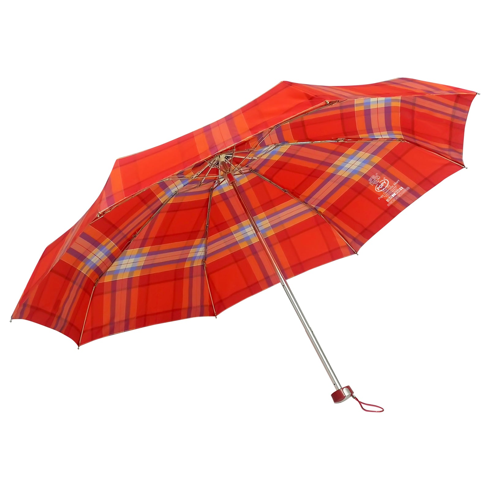 POPY NANO 5 FOLD CHECK PRINT UMBRELLA WITH SILVER COATING