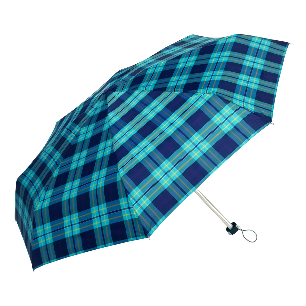 POPY NANO 5 FOLD CHECK PRINT UMBRELLA WITH SILVER COATING