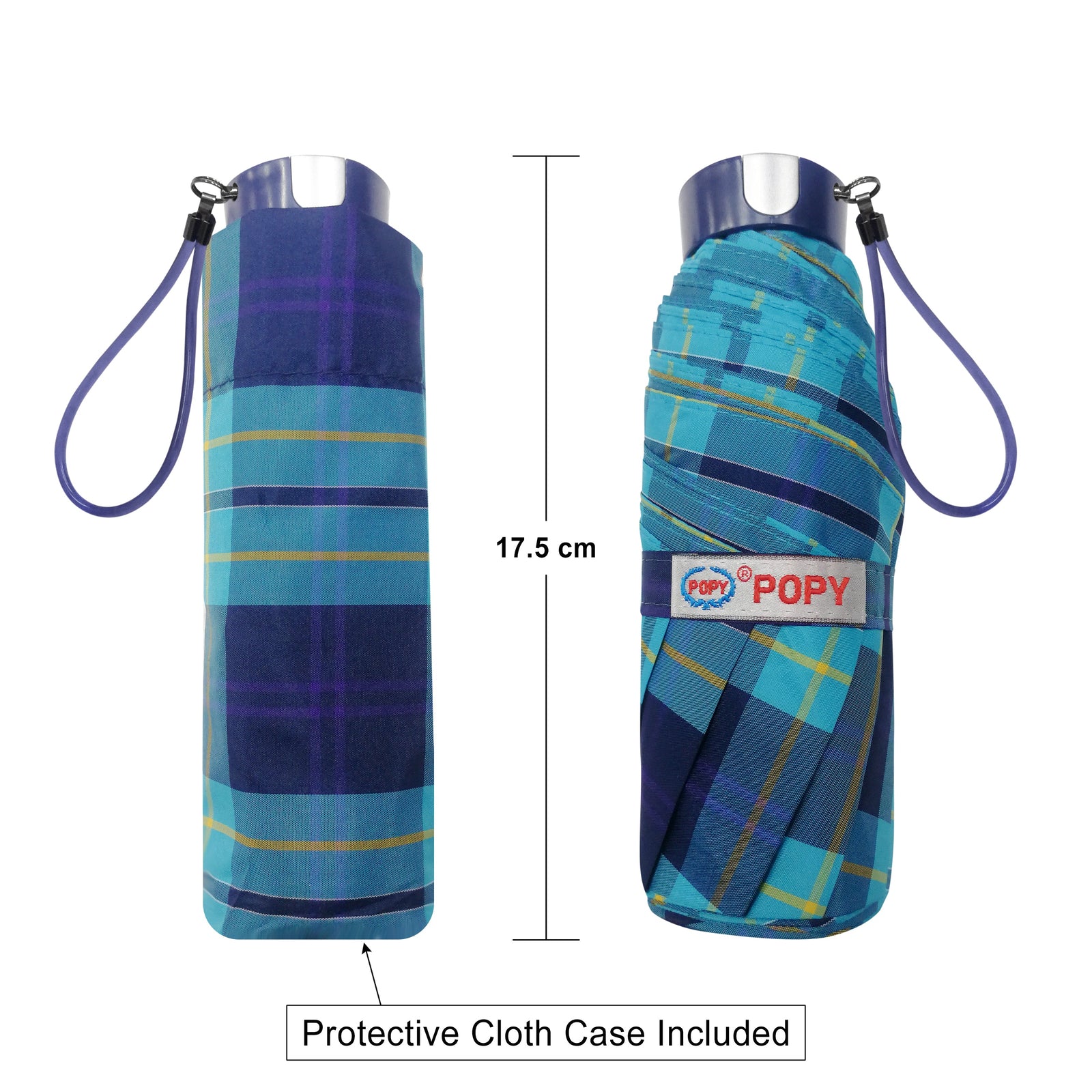 POPY NANO 5 FOLD CHECK PRINT UMBRELLA WITH SILVER COATING