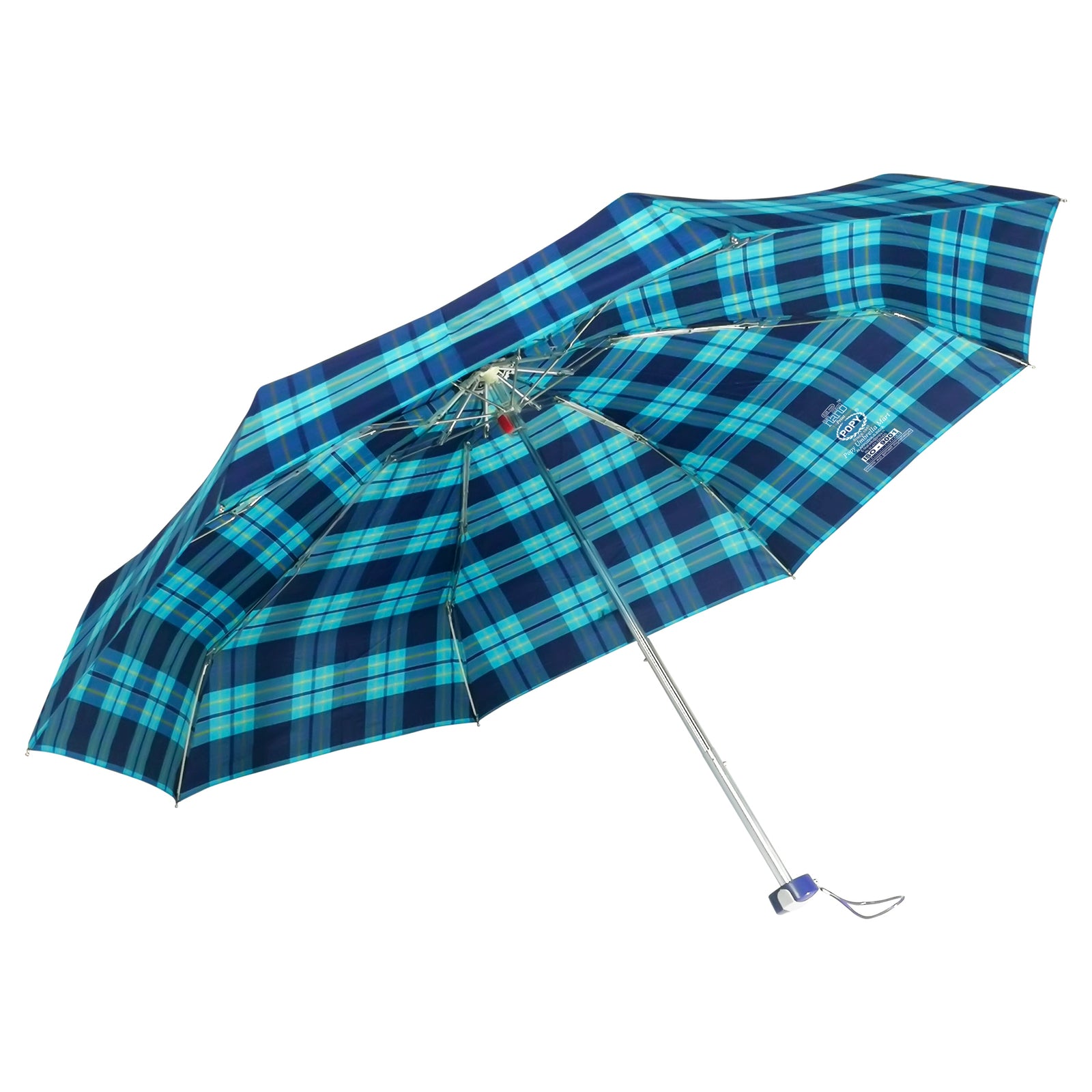POPY NANO 5 FOLD CHECK PRINT UMBRELLA WITH SILVER COATING