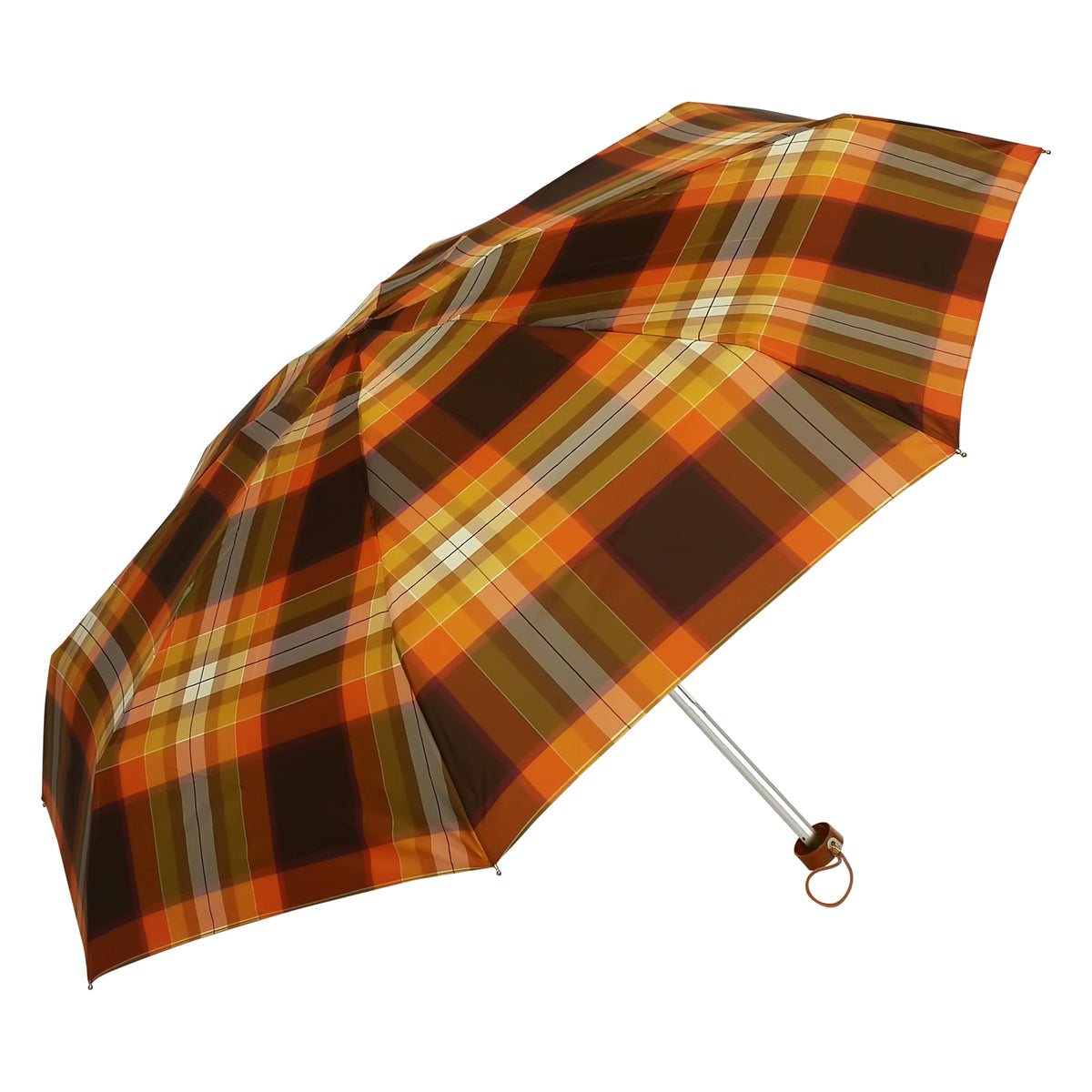 POPY NANO 5 FOLD CHECK PRINT UMBRELLA WITH SILVER COATING