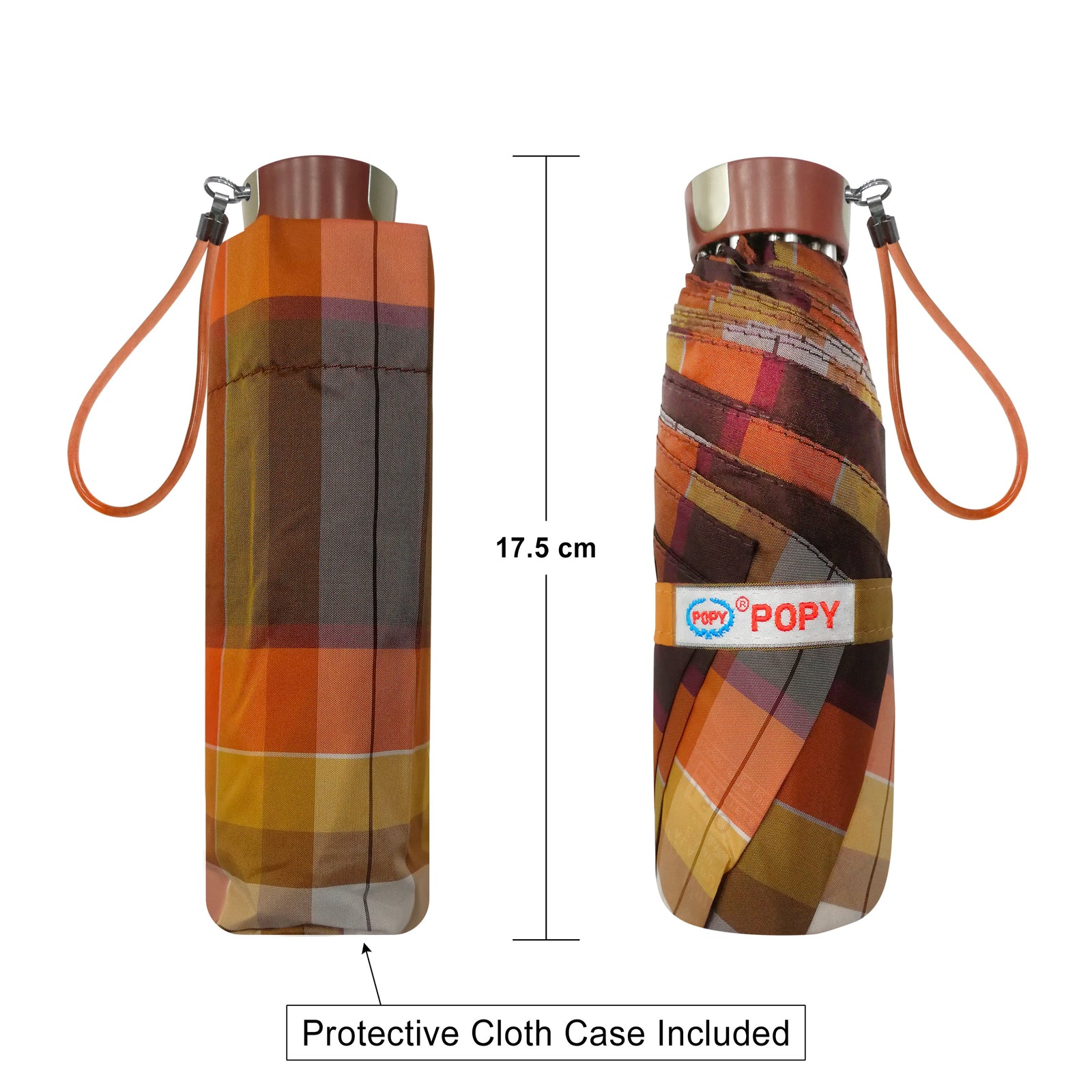 POPY NANO 5 FOLD CHECK PRINT UMBRELLA WITH SILVER COATING
