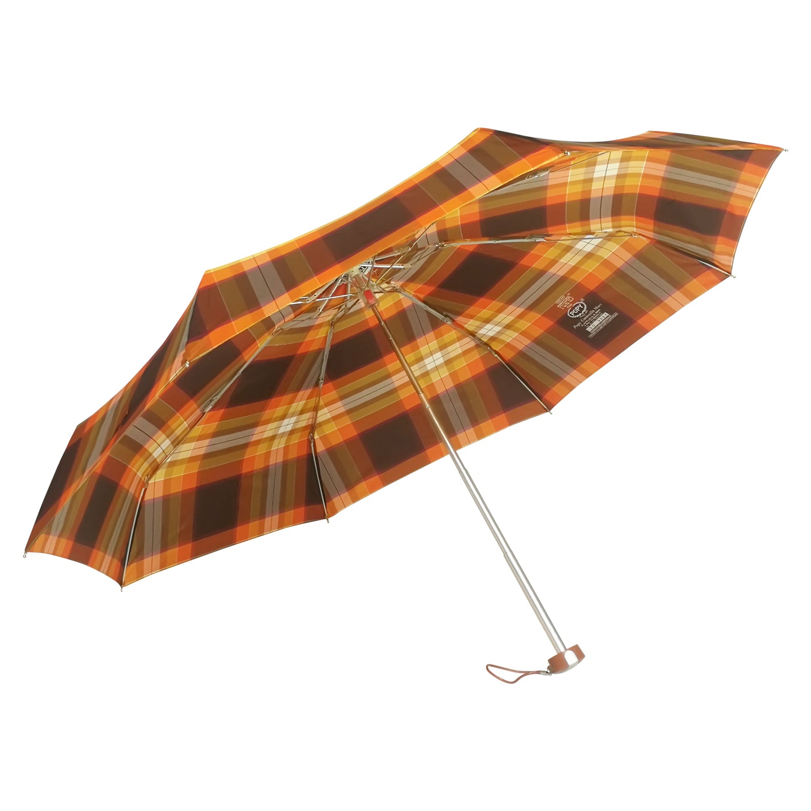POPY NANO 5 FOLD CHECK PRINT UMBRELLA WITH SILVER COATING
