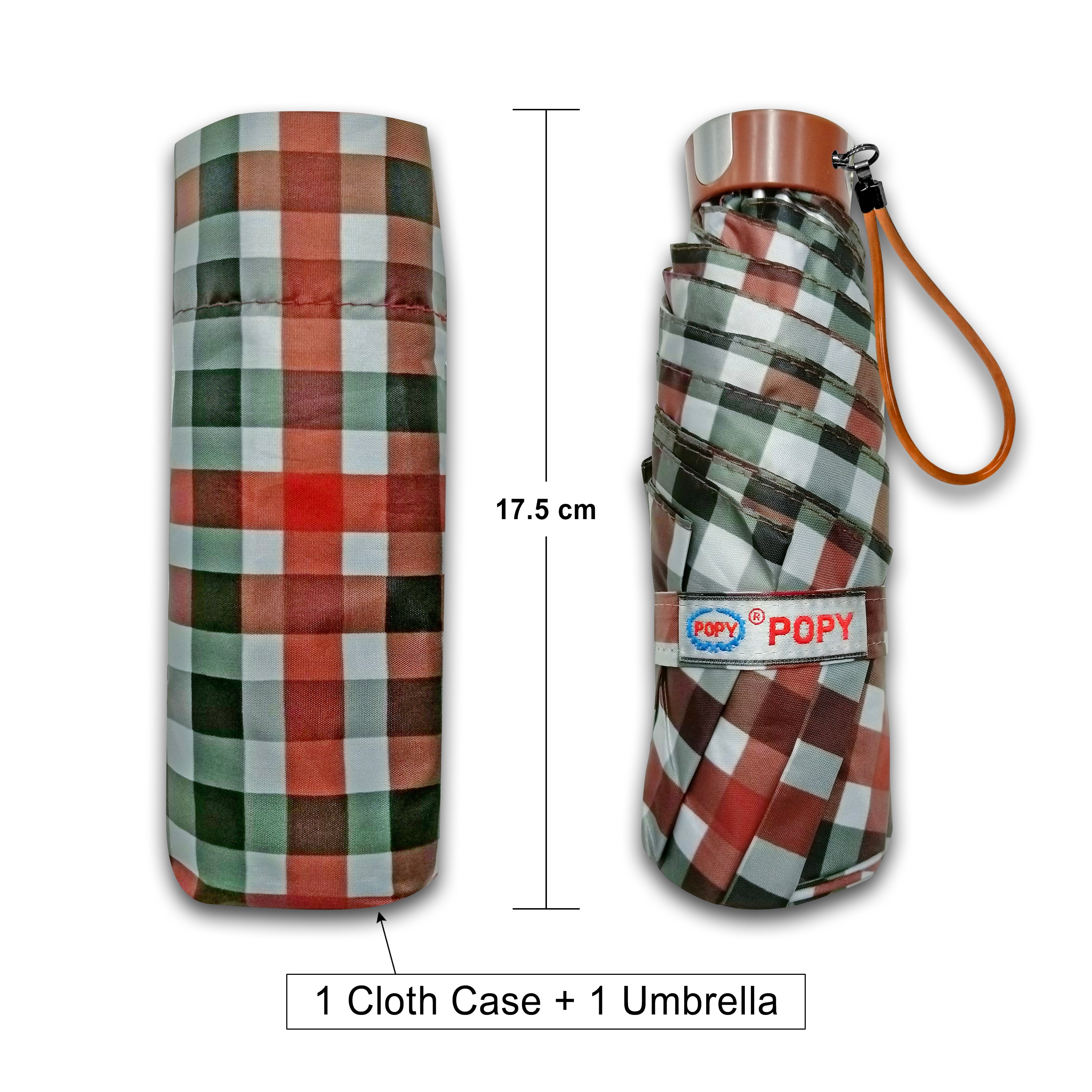 Popy Nano 5 Fold Check Print Umbrella With Silver Coating