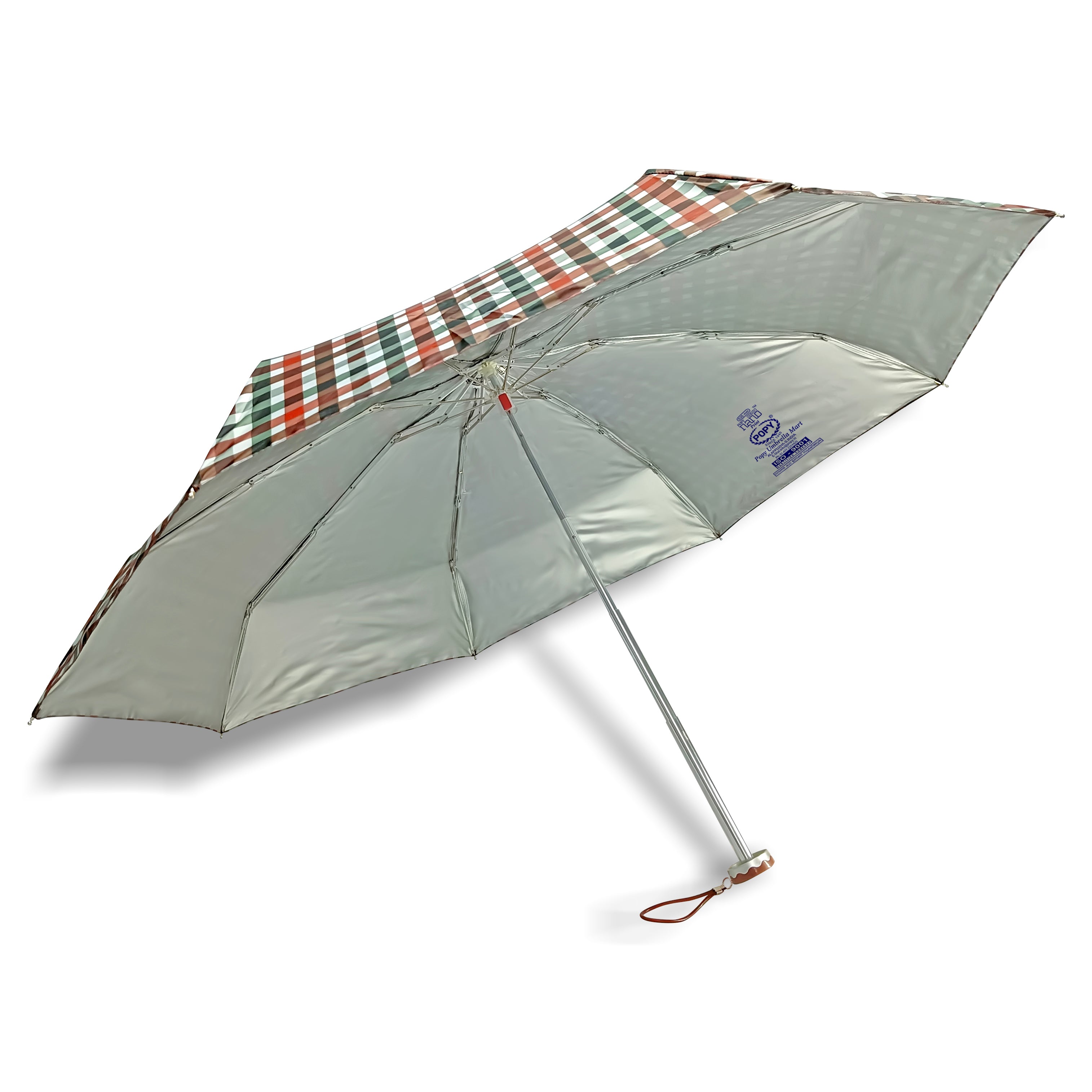 Popy Nano 5 Fold Check Print Umbrella With Silver Coating