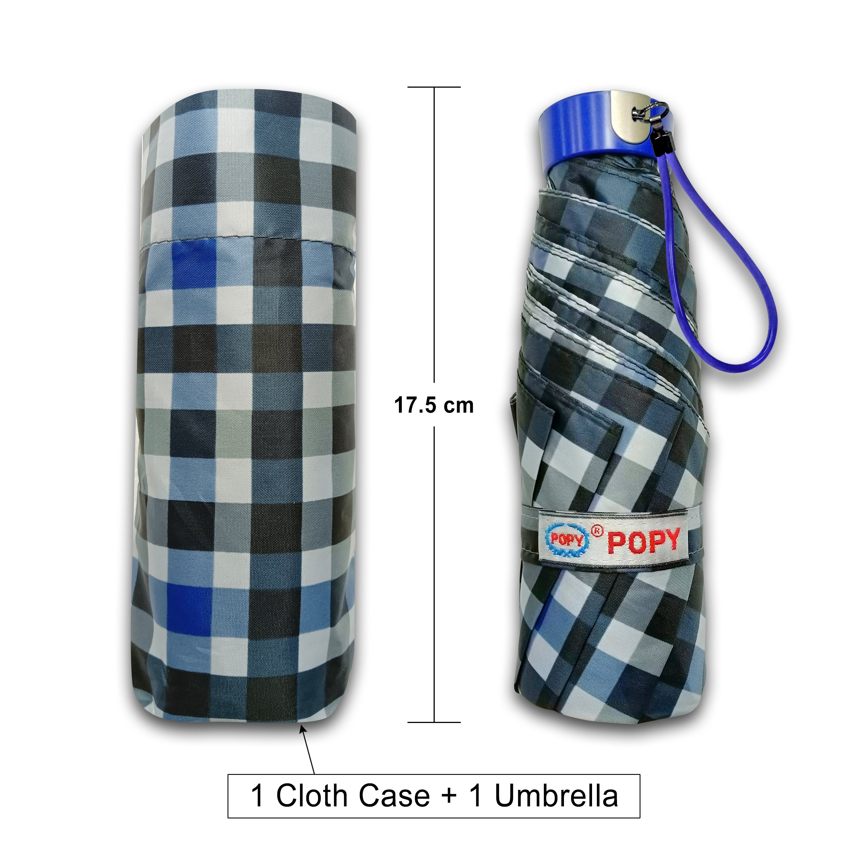 Popy Nano 5 Fold Check Print Umbrella With Silver Coating