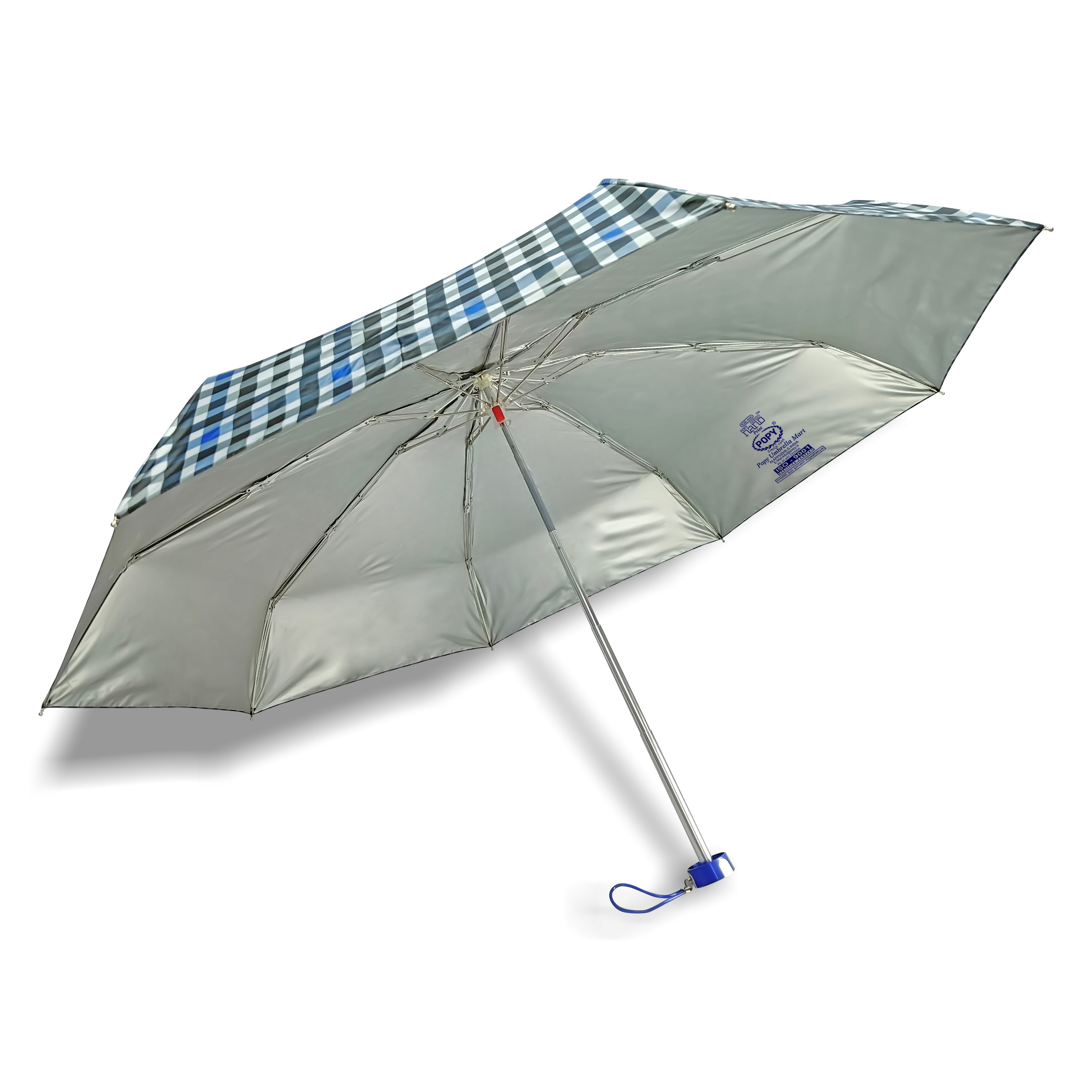 Popy Nano 5 Fold Check Print Umbrella With Silver Coating