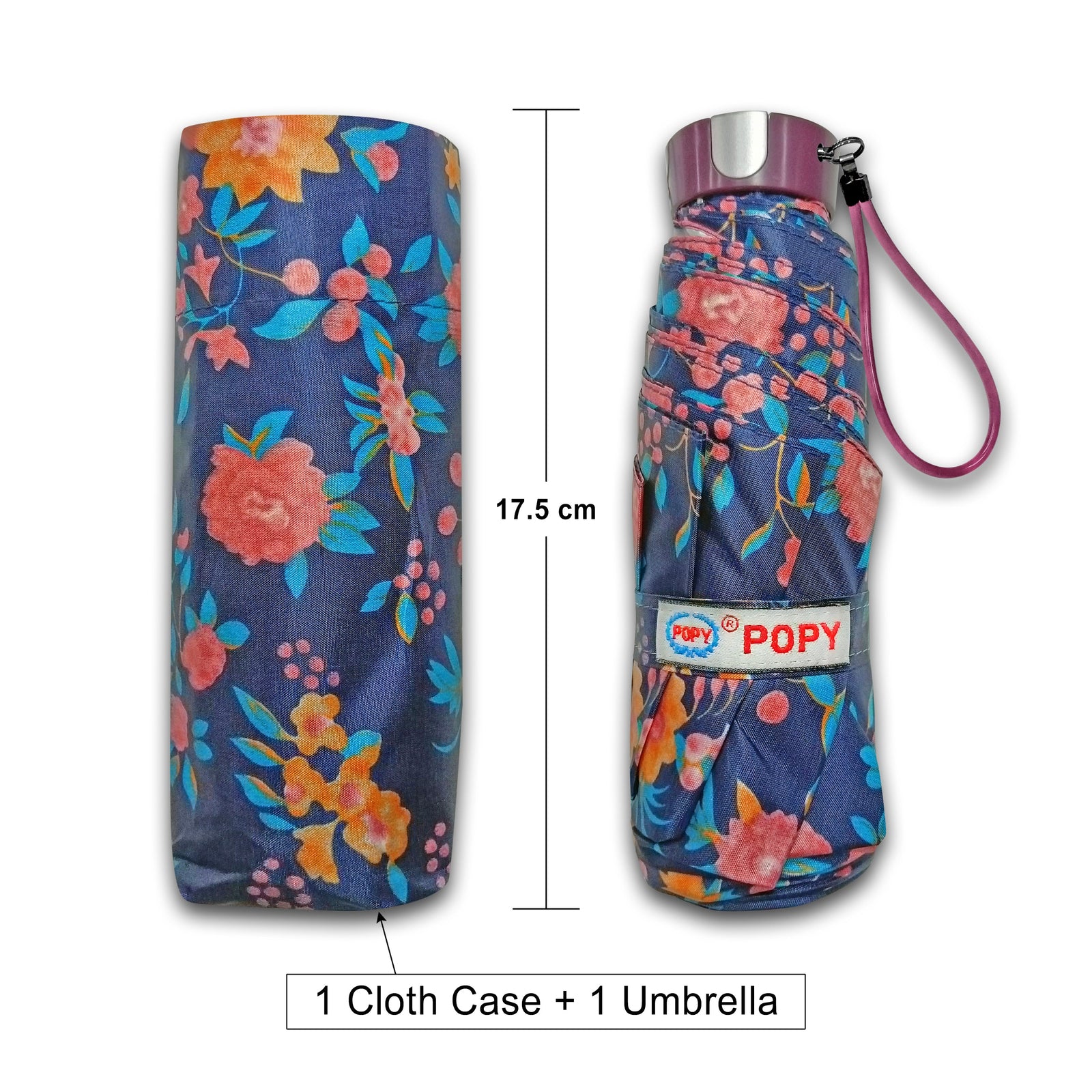 POPY NANO 5 FOLD PRINTED UMBRELLA WITH SILVER COATING