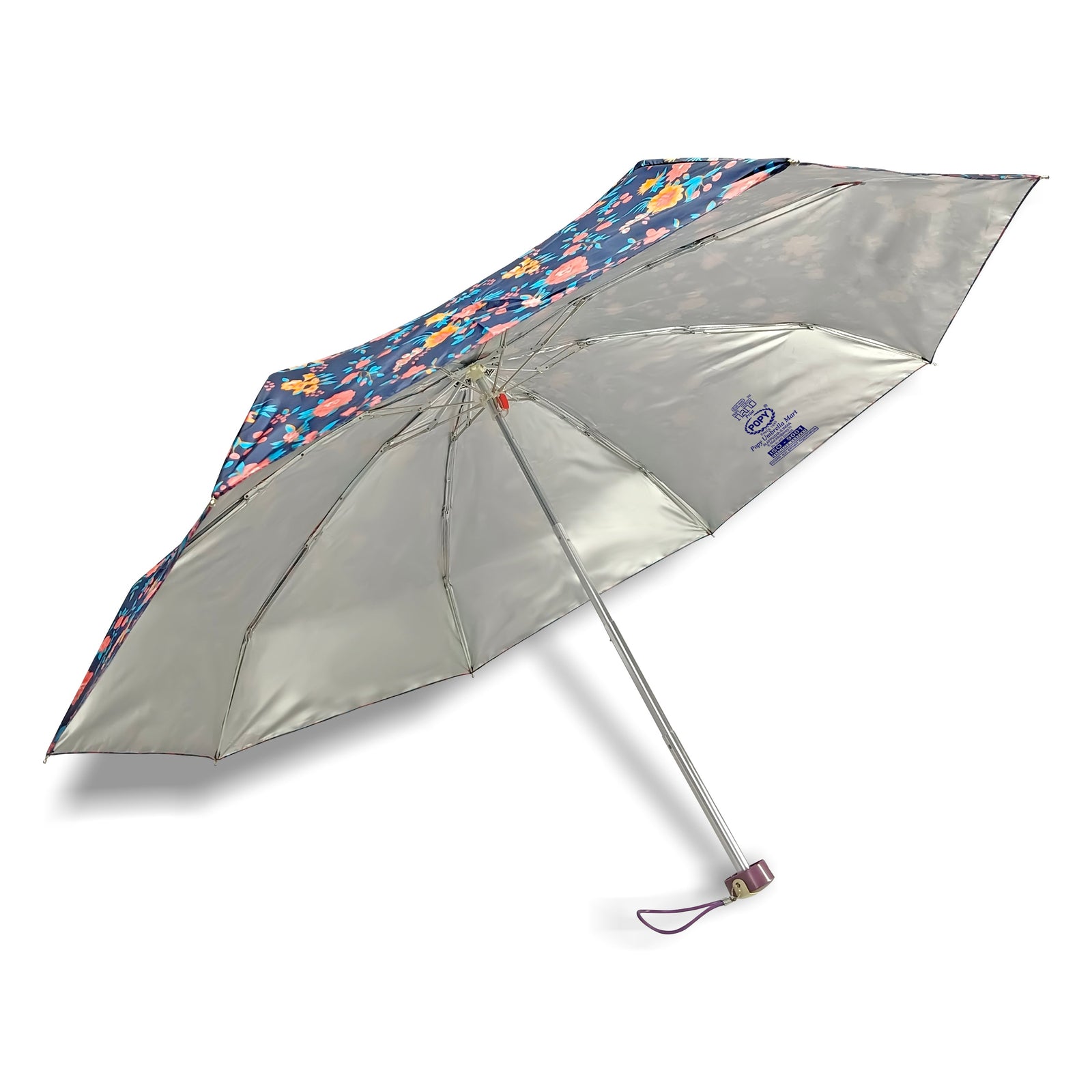 POPY NANO 5 FOLD PRINTED UMBRELLA WITH SILVER COATING