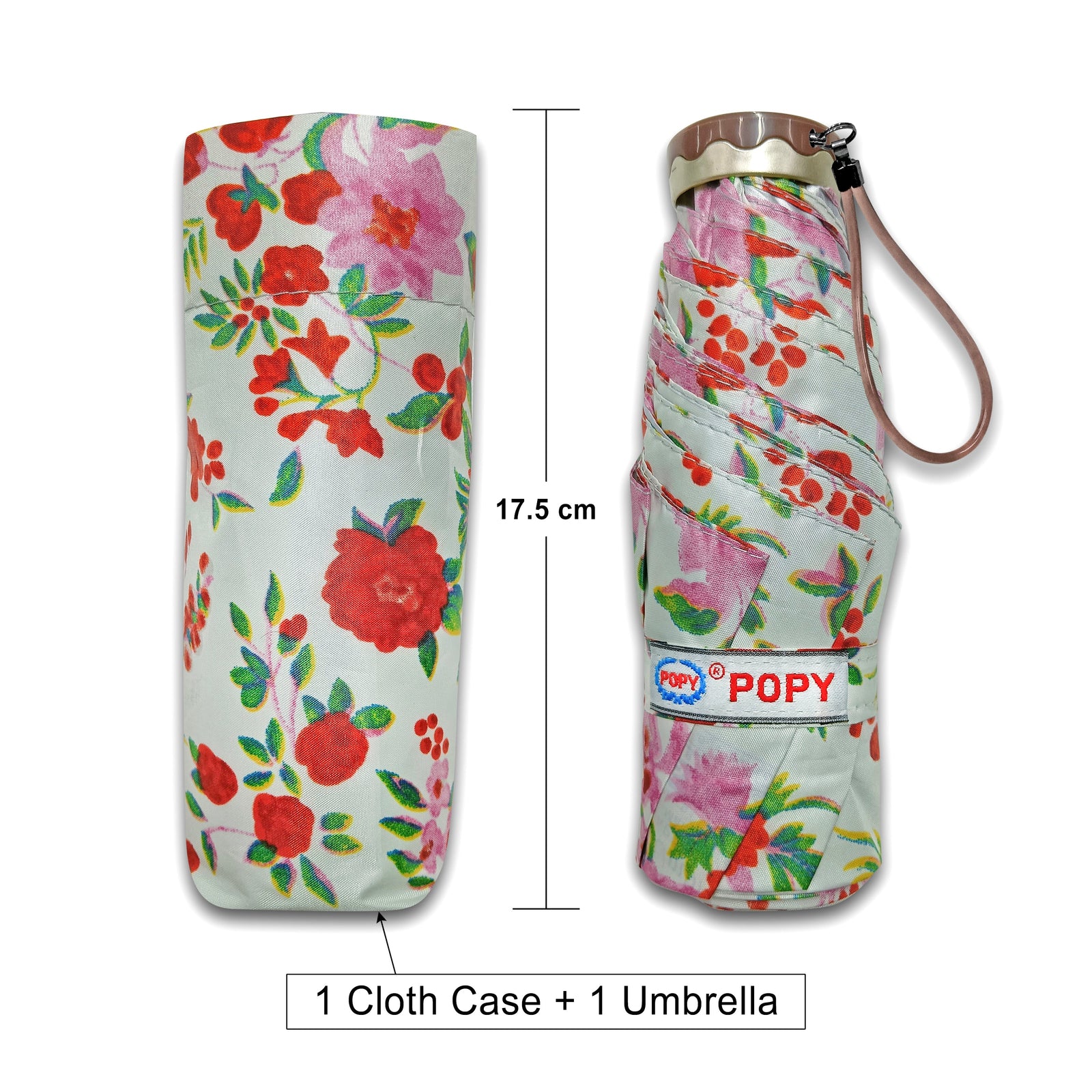 POPY NANO 5 FOLD PRINTED UMBRELLA WITH SILVER COATING