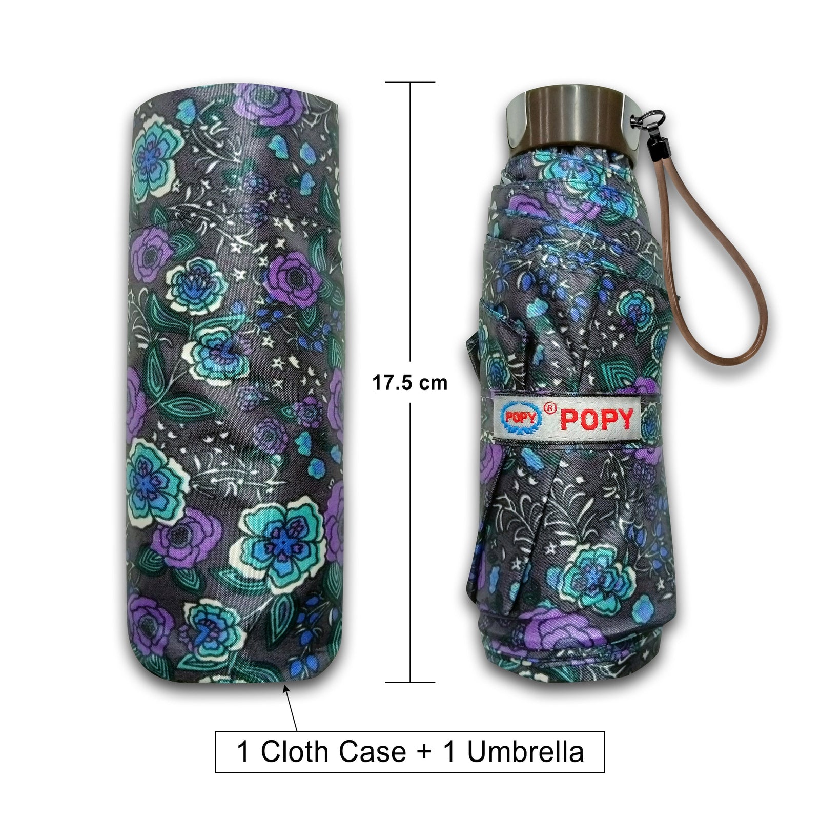POPY NANO 5 FOLD PRINTED UMBRELLA WITH SILVER COATING