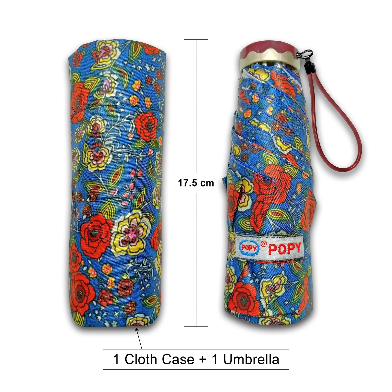POPY NANO 5 FOLD PRINTED UMBRELLA WITH SILVER COATING