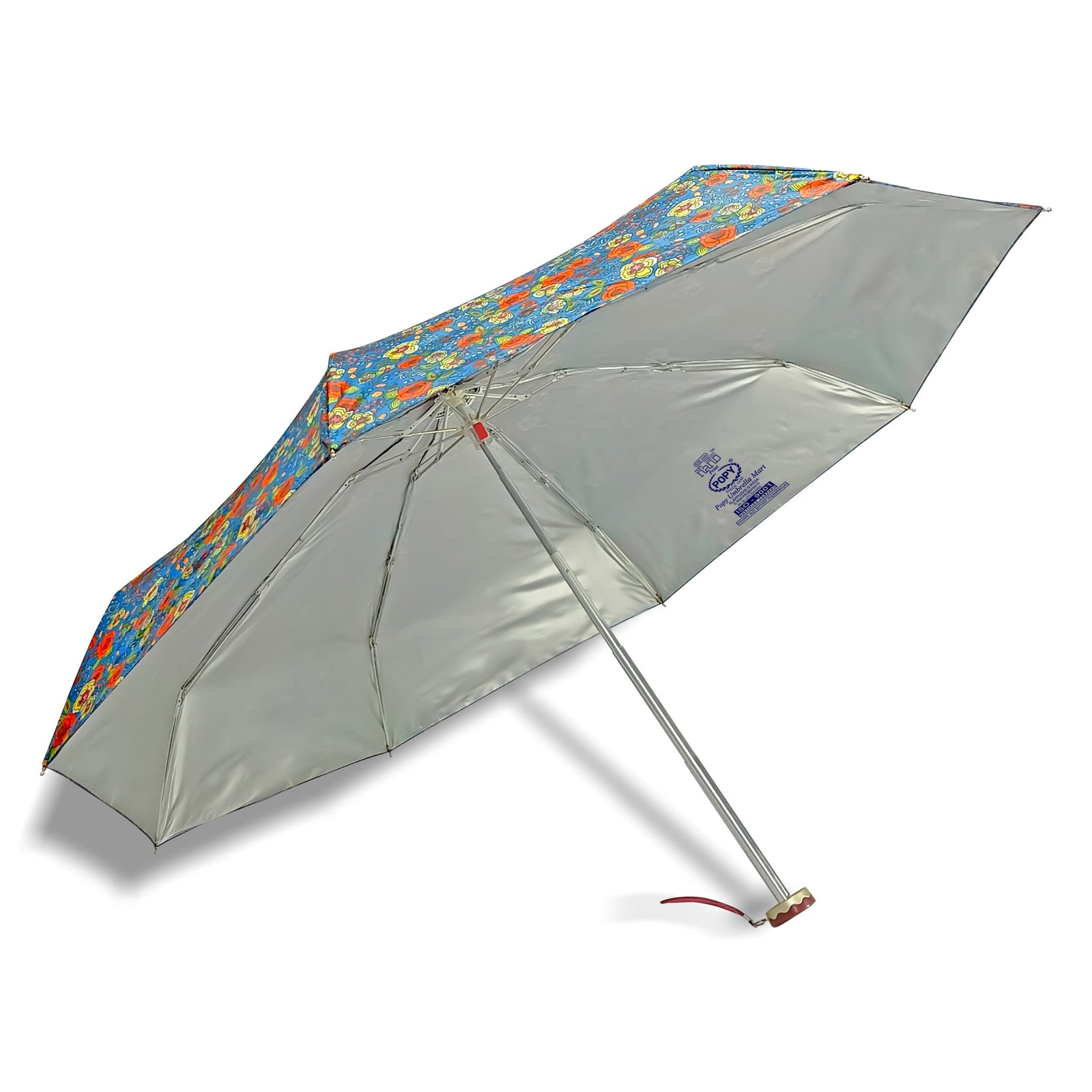 POPY NANO 5 FOLD PRINTED UMBRELLA WITH SILVER COATING