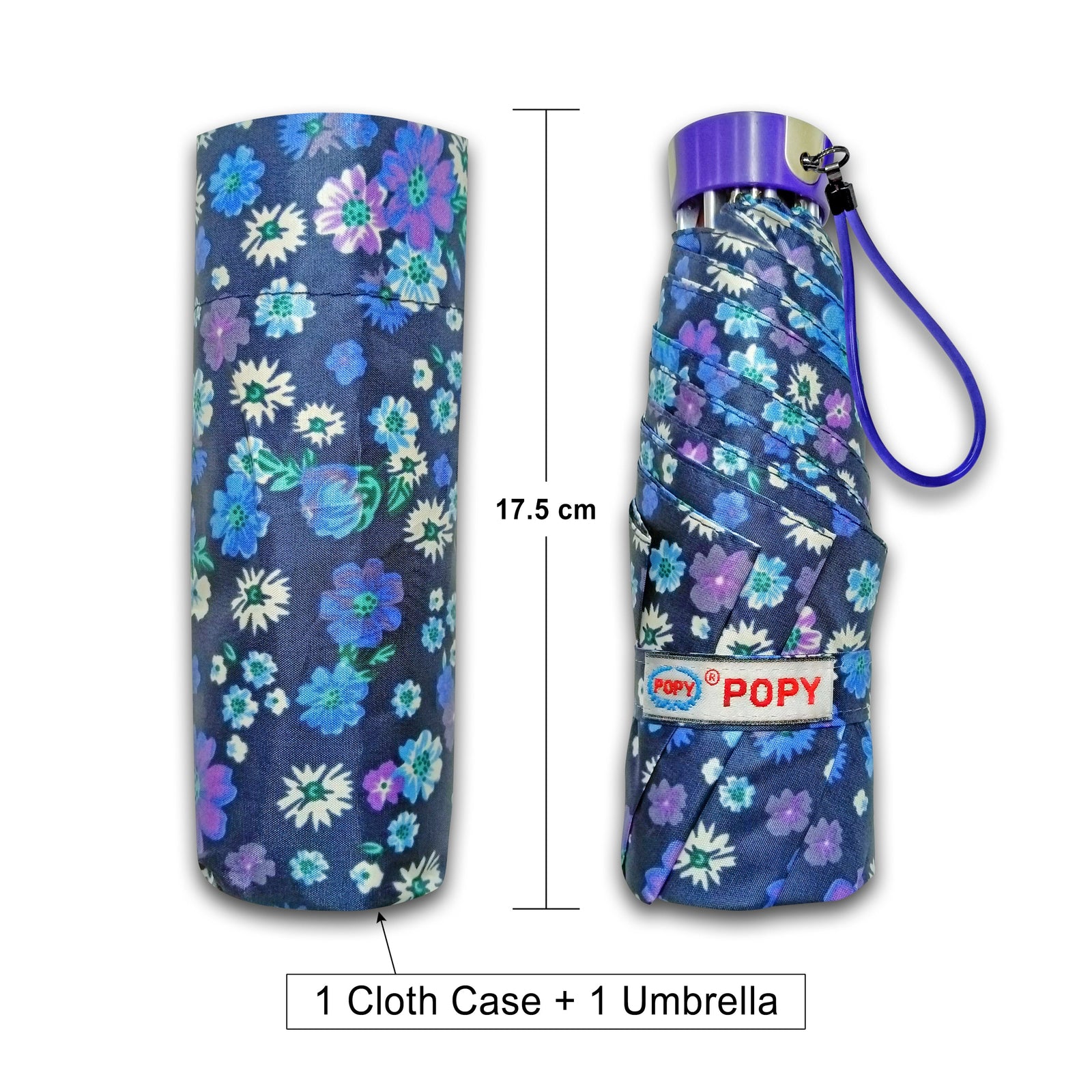 POPY NANO 5 FOLD PRINTED UMBRELLA WITH SILVER COATING