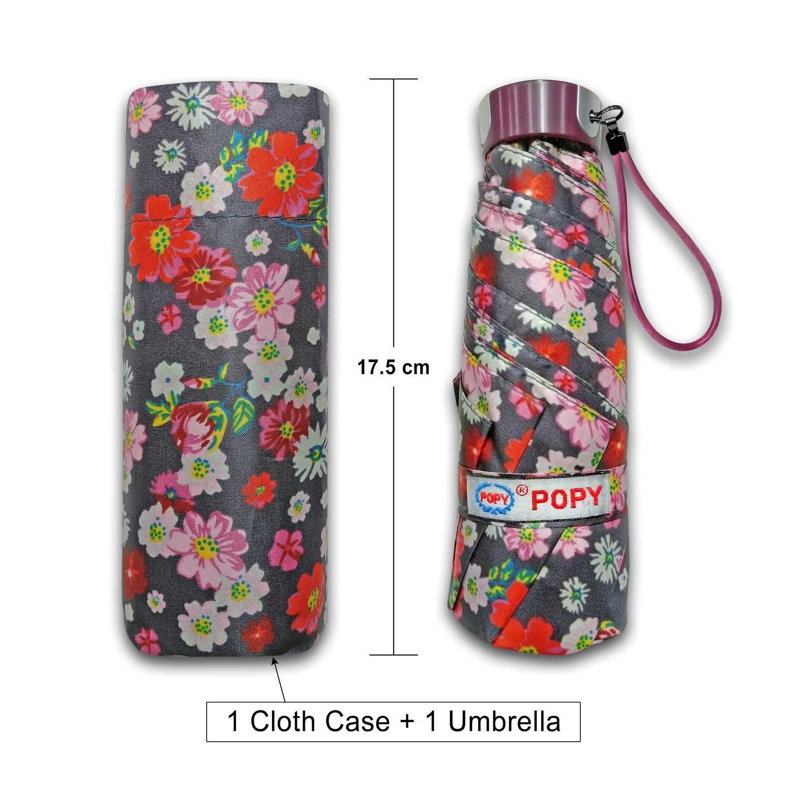 POPY NANO 5 FOLD PRINTED UMBRELLA WITH SILVER COATING