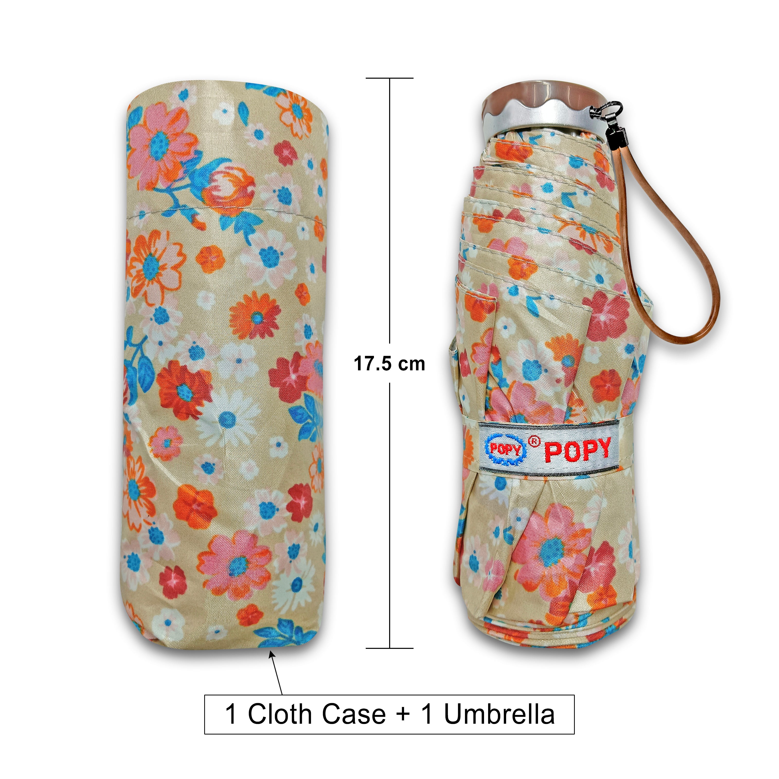 Popy Nano 5 Fold Printed Umbrella With Silver Coating