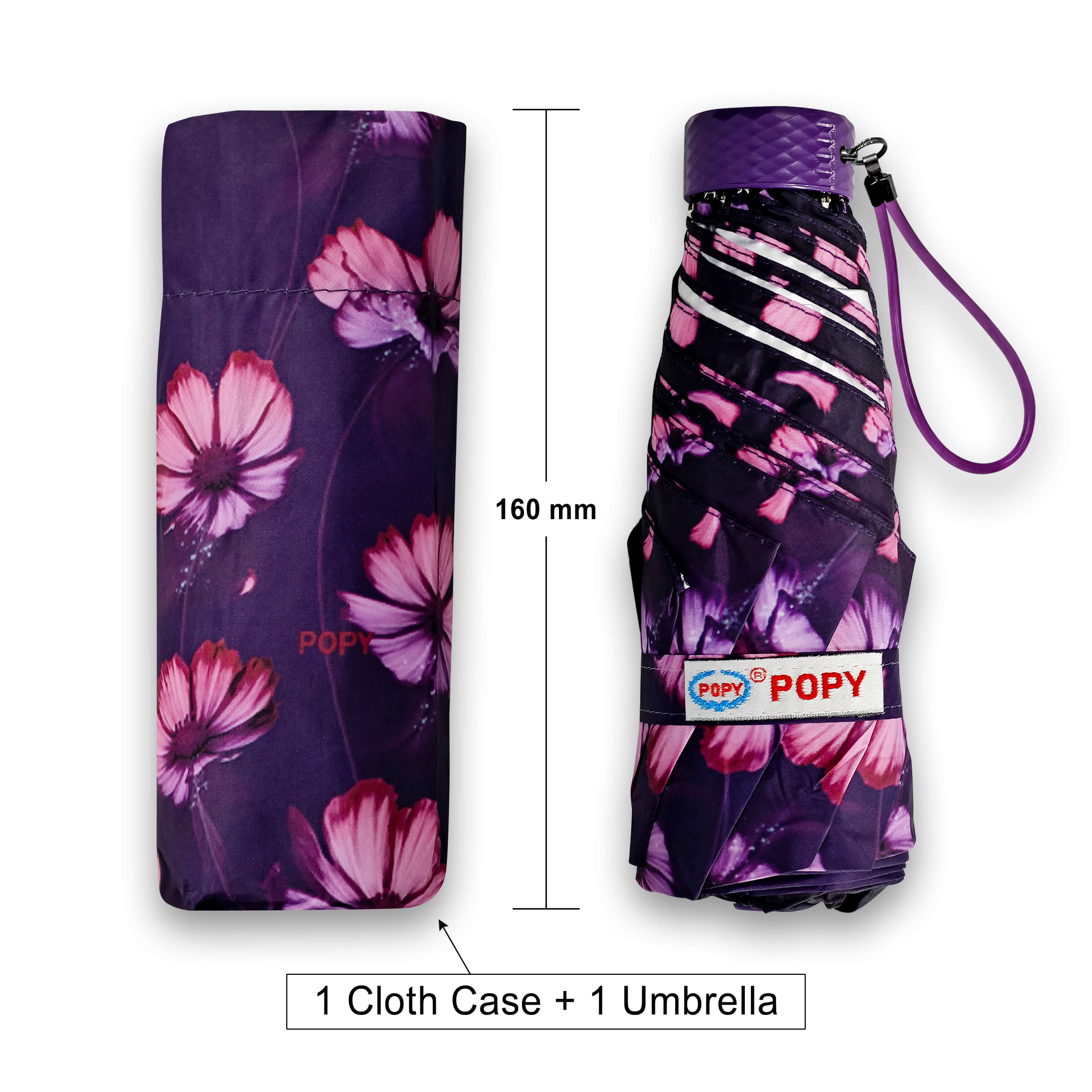 Popy Nano 5 Fold Printed Umbrella With Silver Coating