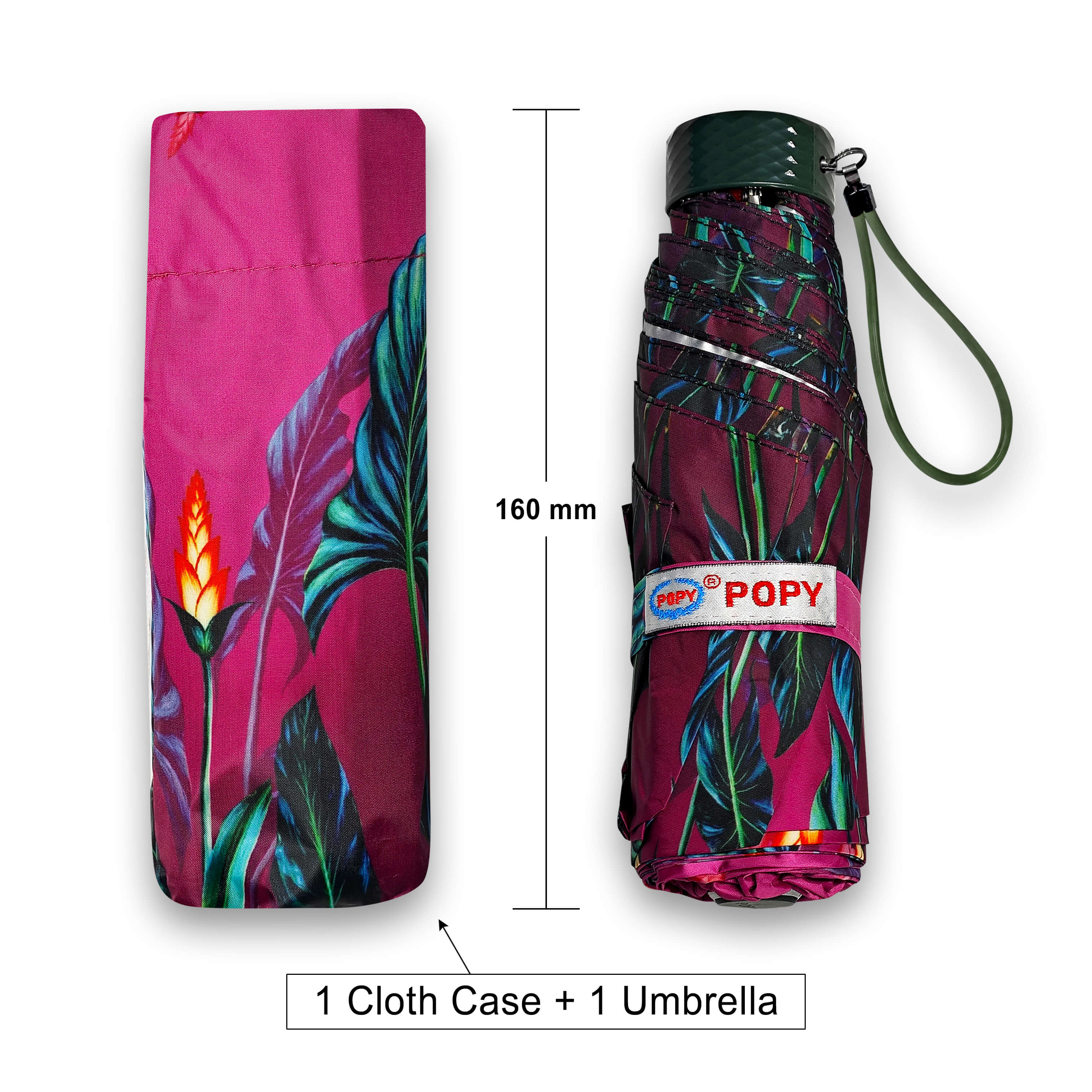 Popy Nano 5 Fold Printed Umbrella With Silver Coating
