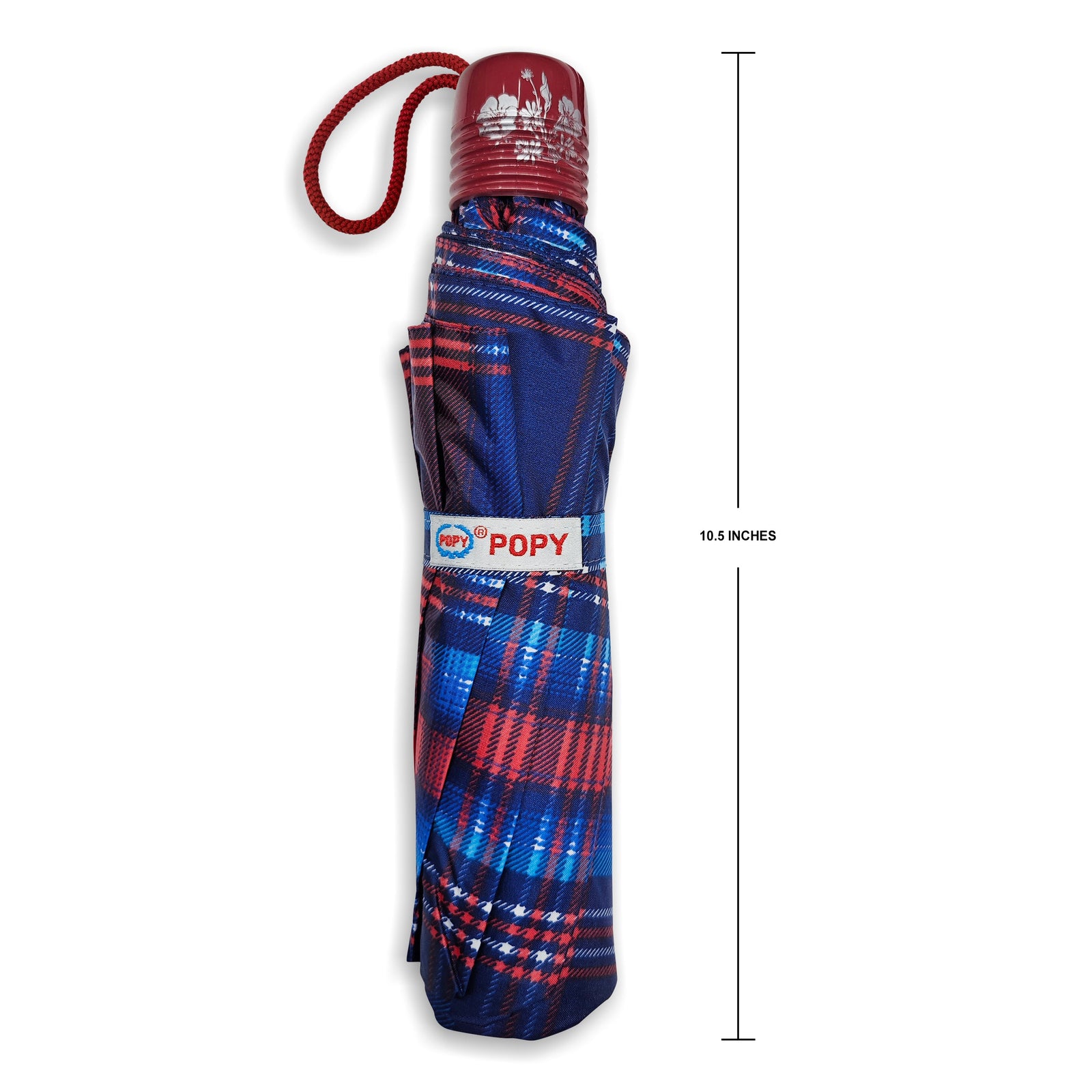 CHERRY SILVER 3 FOLD CHECK PRINT UMBRELLA