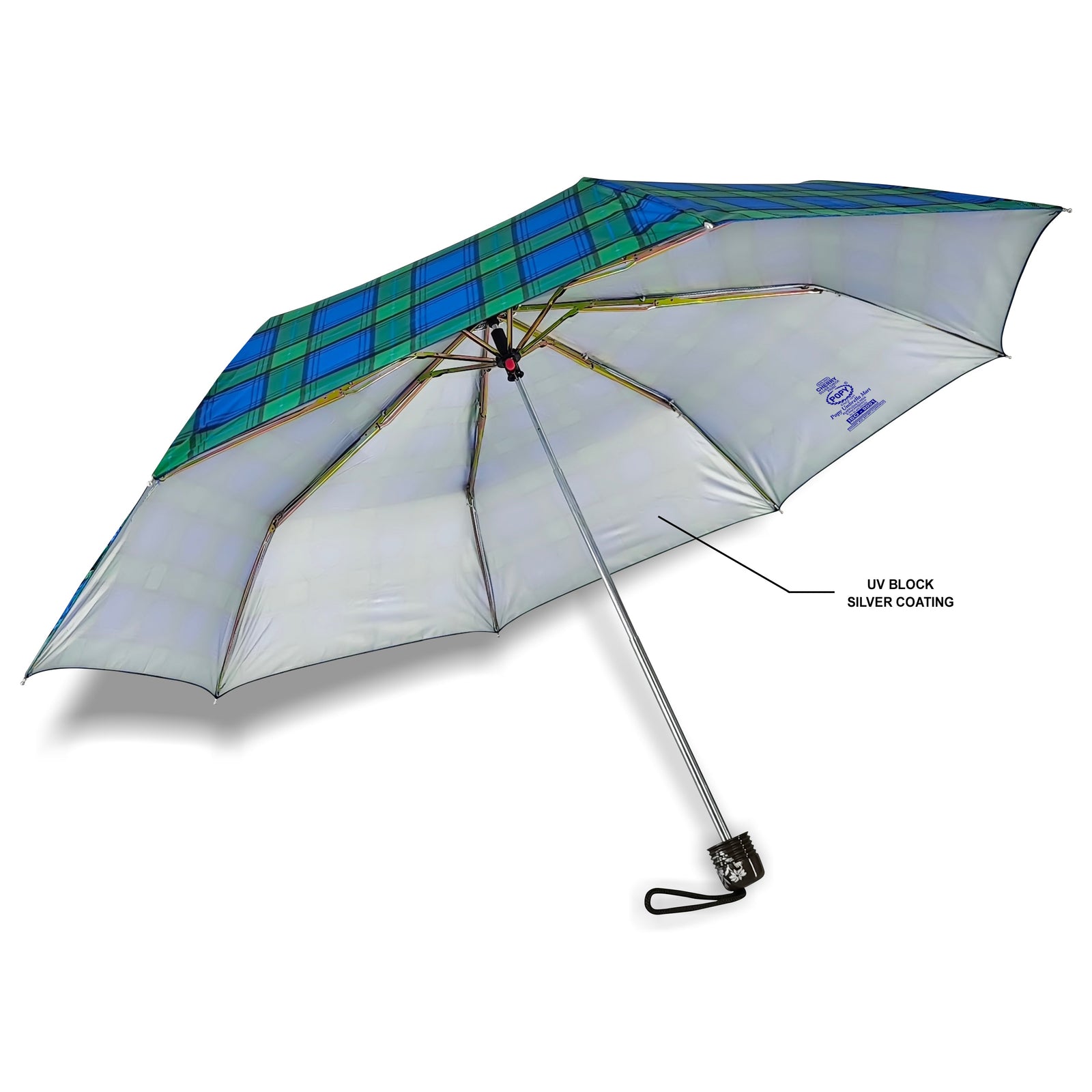 CHERRY SILVER 3 FOLD CHECK PRINT UMBRELLA