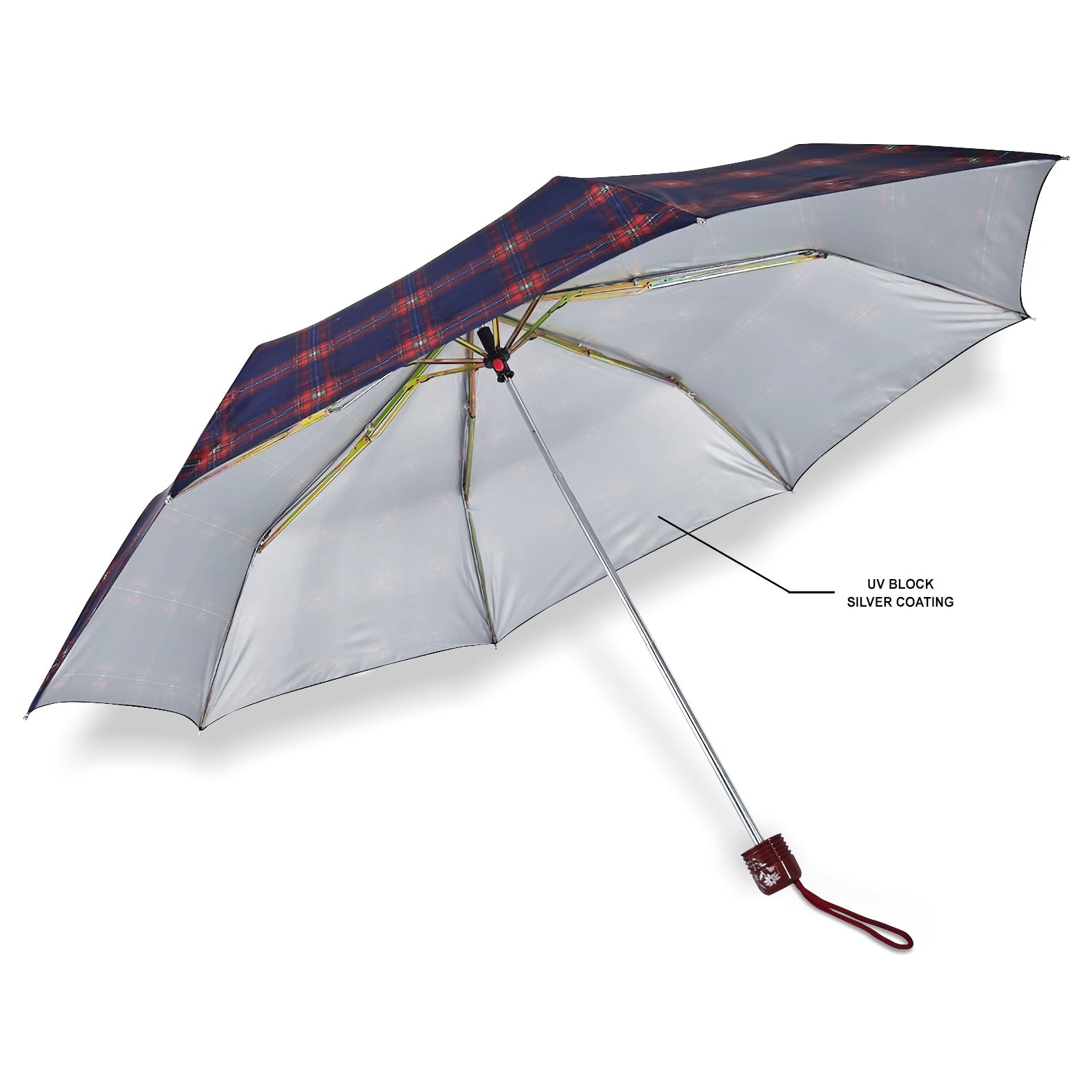 CHERRY SILVER 3 FOLD CHECK PRINT UMBRELLA