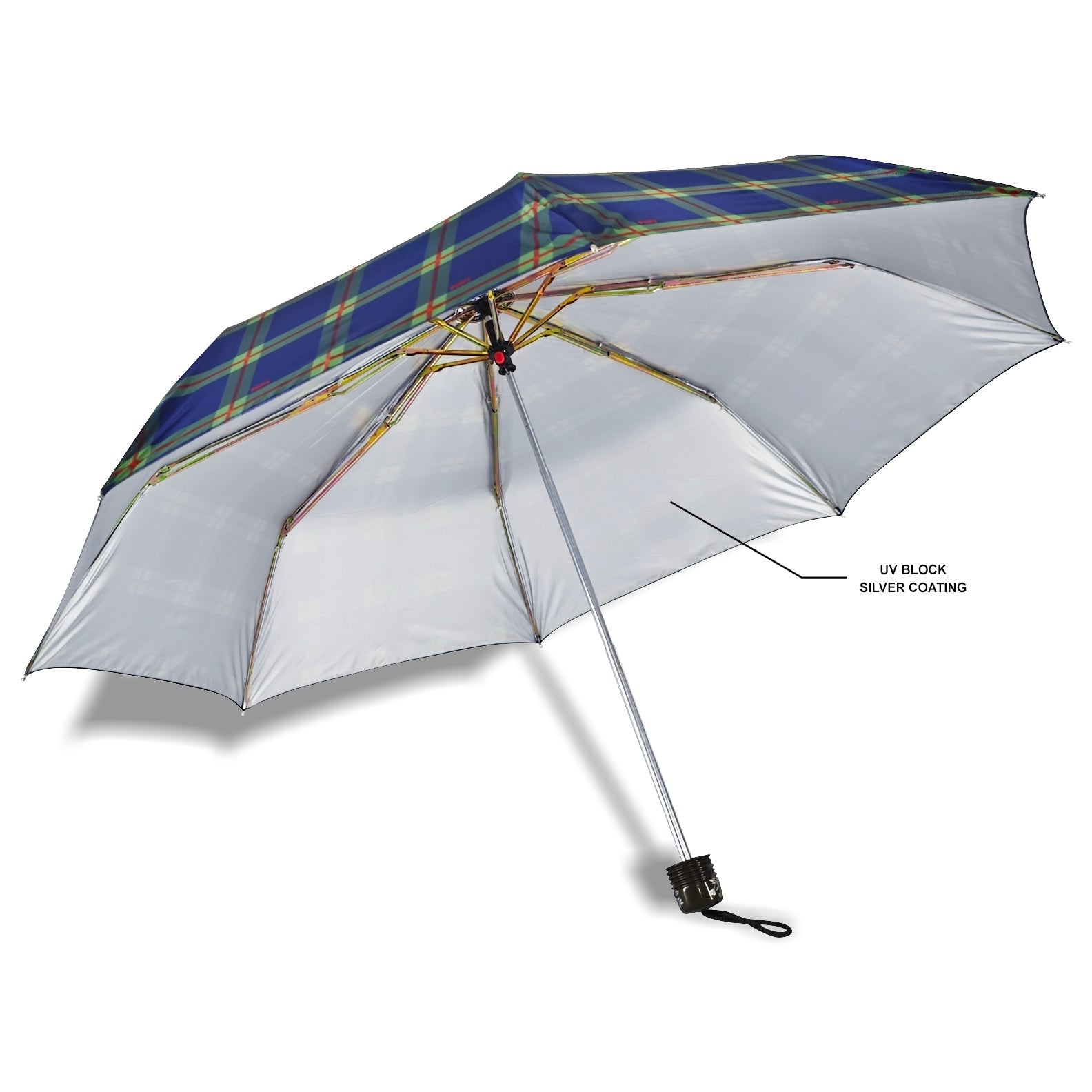 CHERRY SILVER 3 FOLD CHECK PRINT UMBRELLA