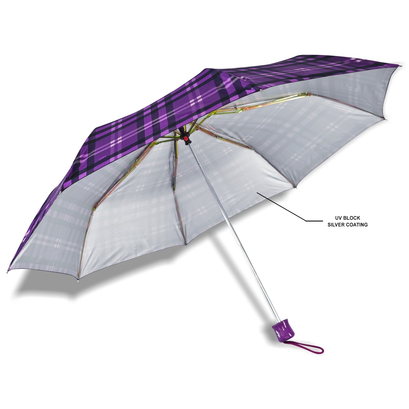CHERRY SILVER 3 FOLD CHECK PRINT UMBRELLA