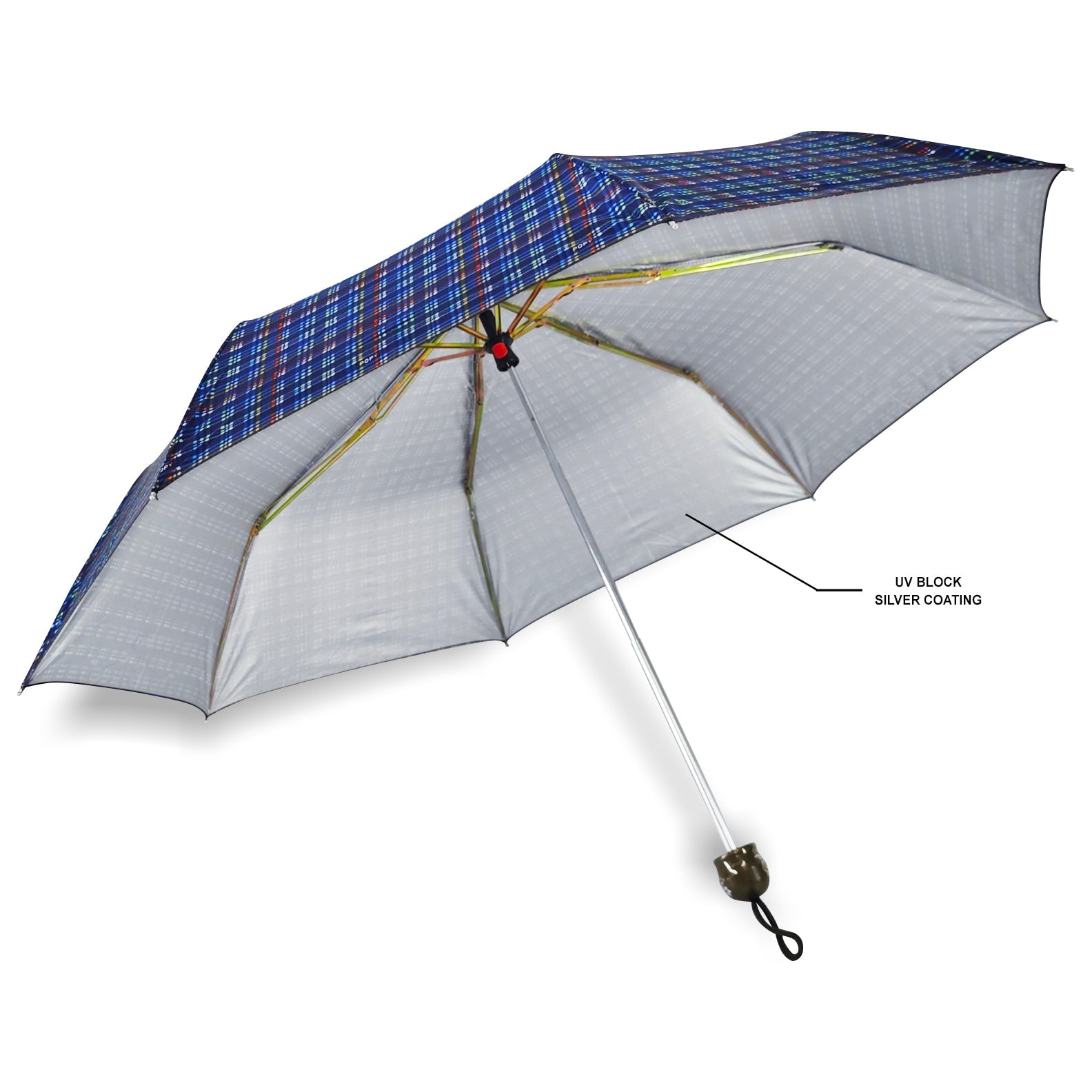 CHERRY SILVER 3 FOLD CHECK PRINT UMBRELLA