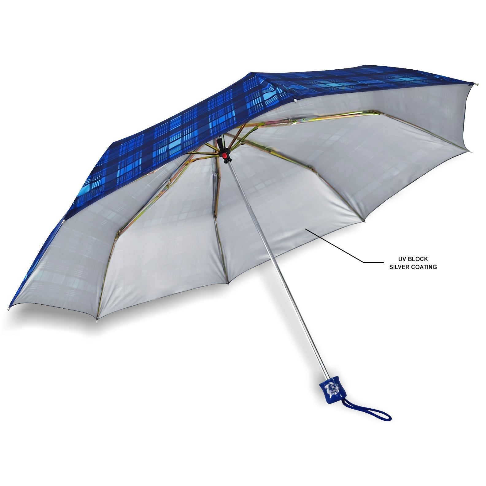 CHERRY SILVER 3 FOLD CHECK PRINT UMBRELLA