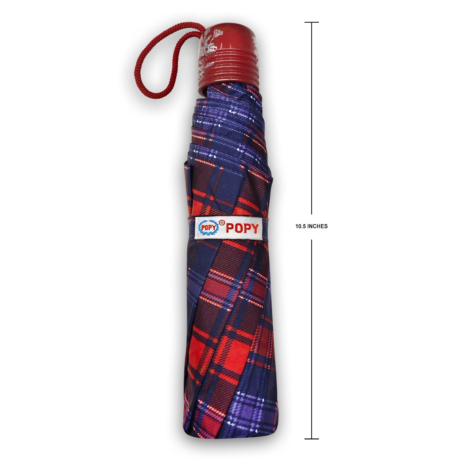 CHERRY SILVER 3 FOLD CHECK PRINT UMBRELLA