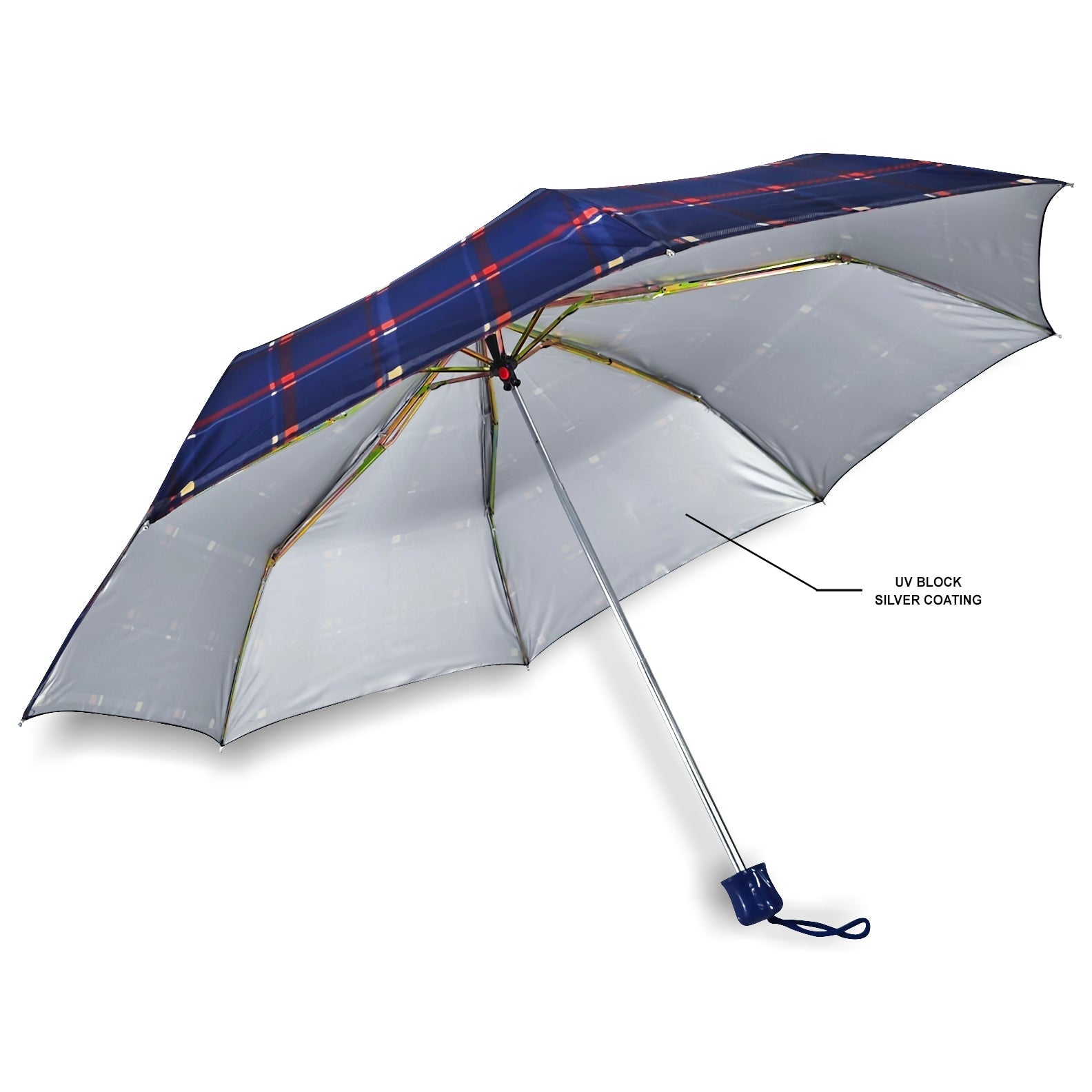 CHERRY SILVER 3 FOLD CHECK PRINT UMBRELLA