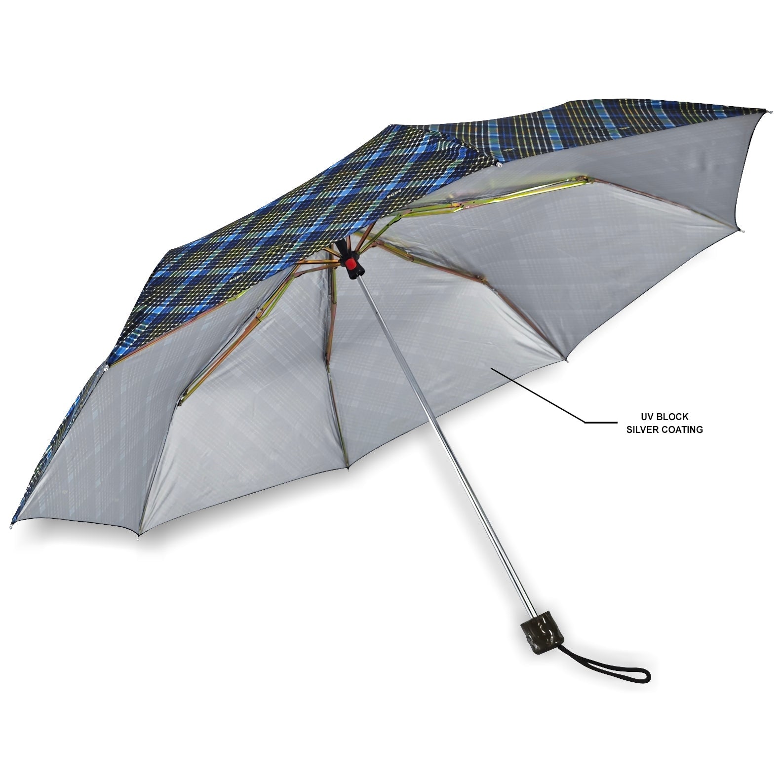 CHERRY SILVER 3 FOLD CHECK PRINT UMBRELLA