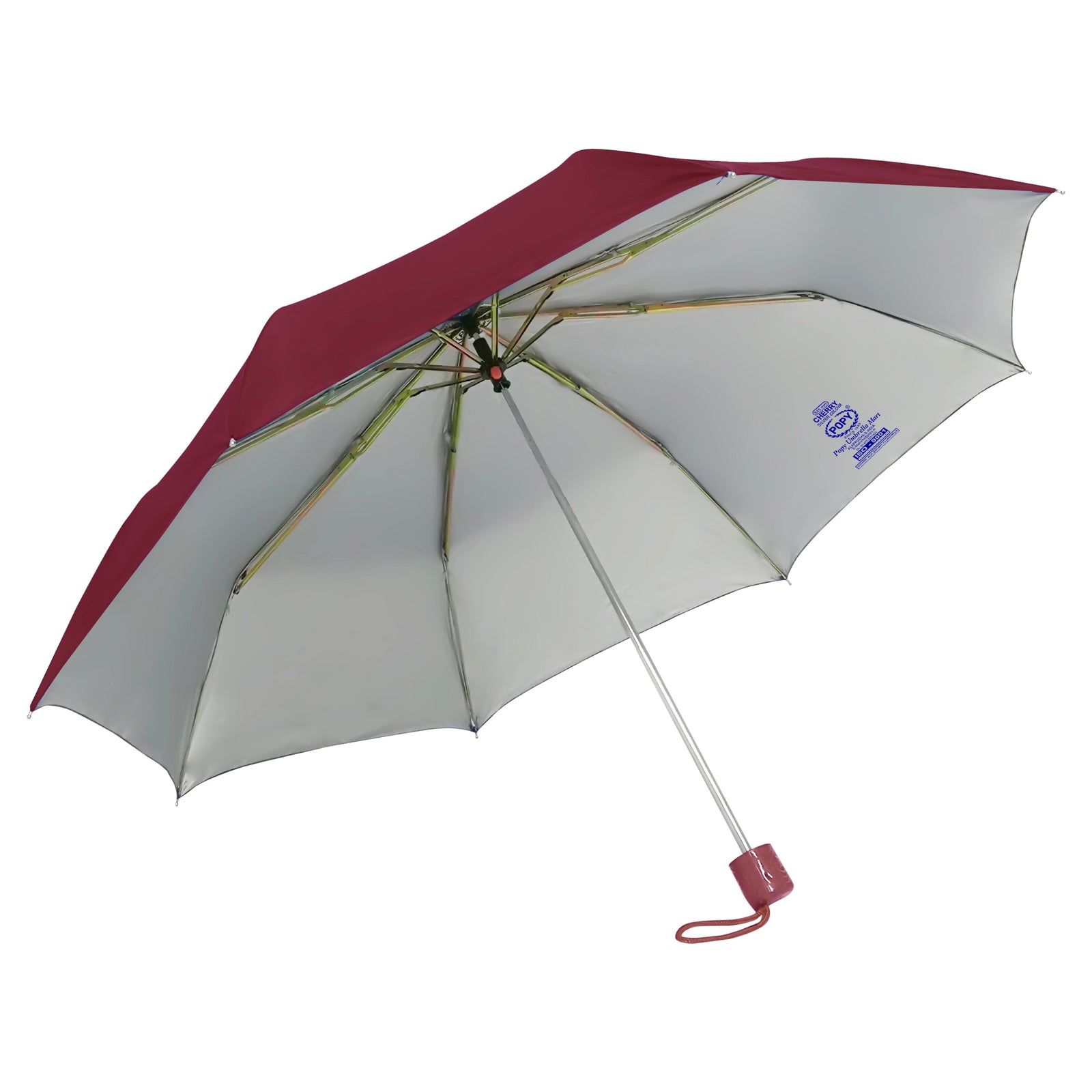 CHERRY 3FOLD SOLID COLOUR UMBRELLA WITH SILVER COATING