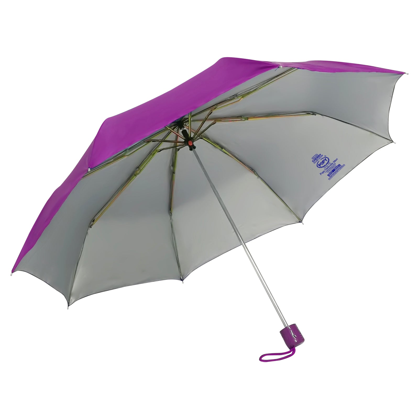 CHERRY 3FOLD SOLID COLOUR UMBRELLA WITH SILVER COATING
