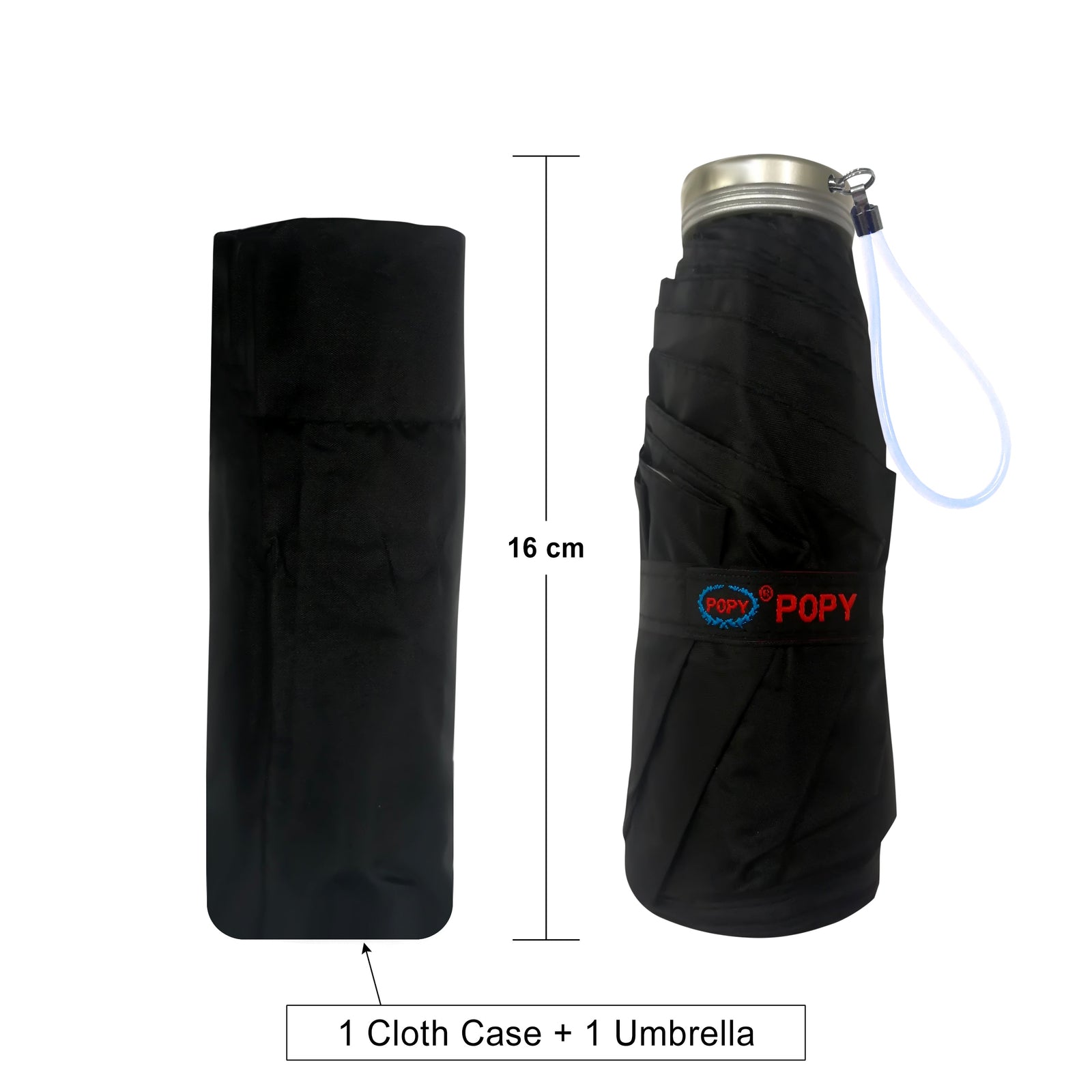 POPY NANO 5 FOLD SOLID COLOUR UMBRELLA WITH SILVER COATING