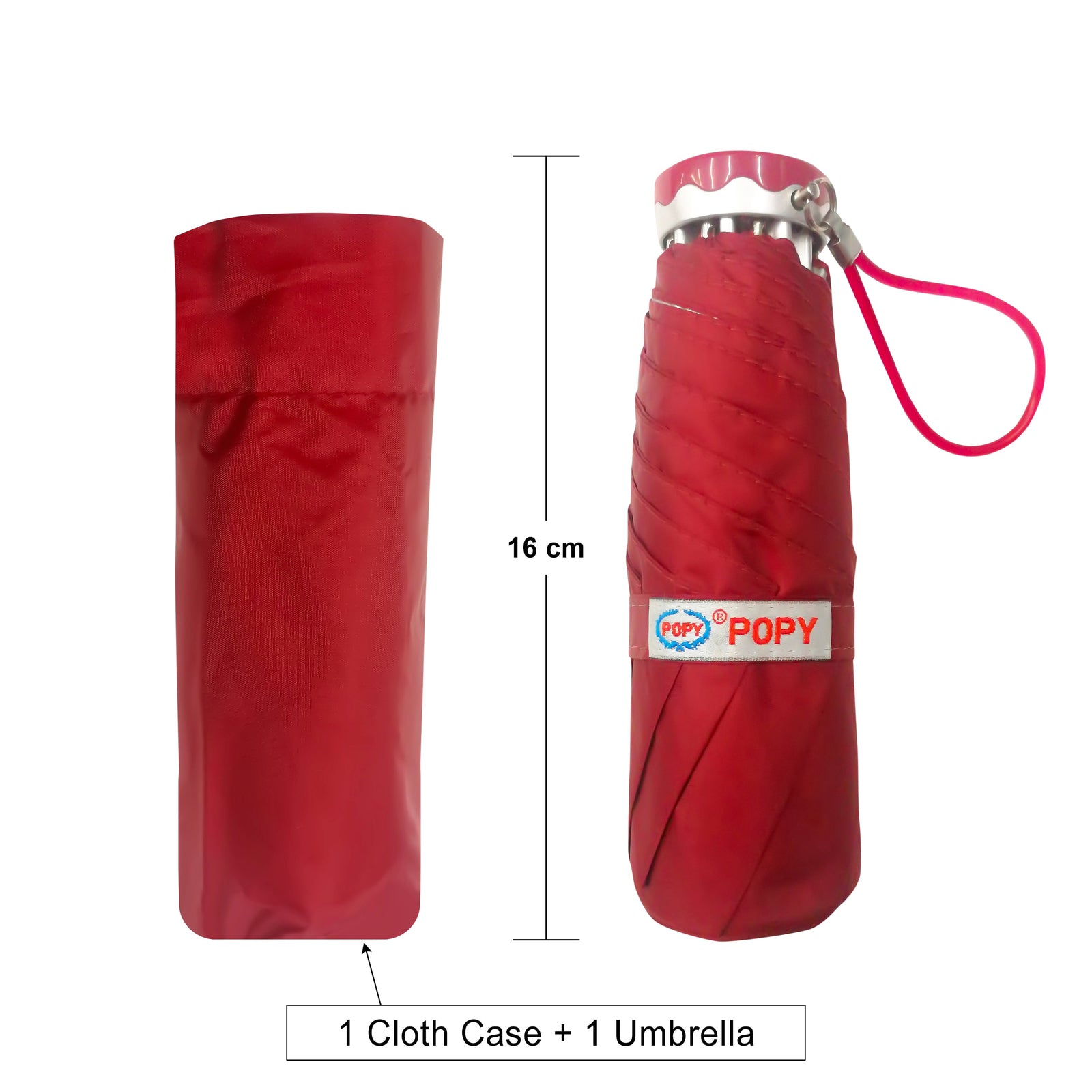 POPY NANO 5 FOLD SOLID COLOUR UMBRELLA WITH SILVER COATING