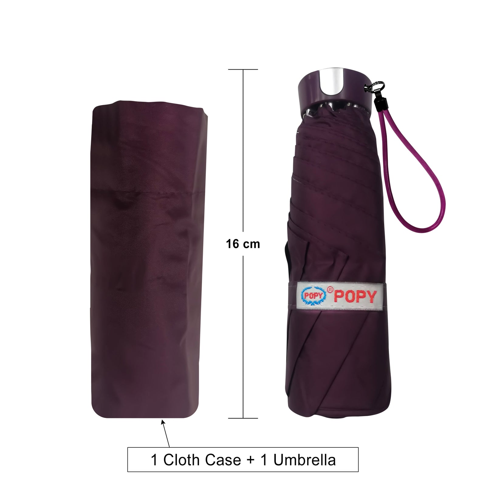 POPY NANO 5 FOLD SOLID COLOUR UMBRELLA WITH SILVER COATING