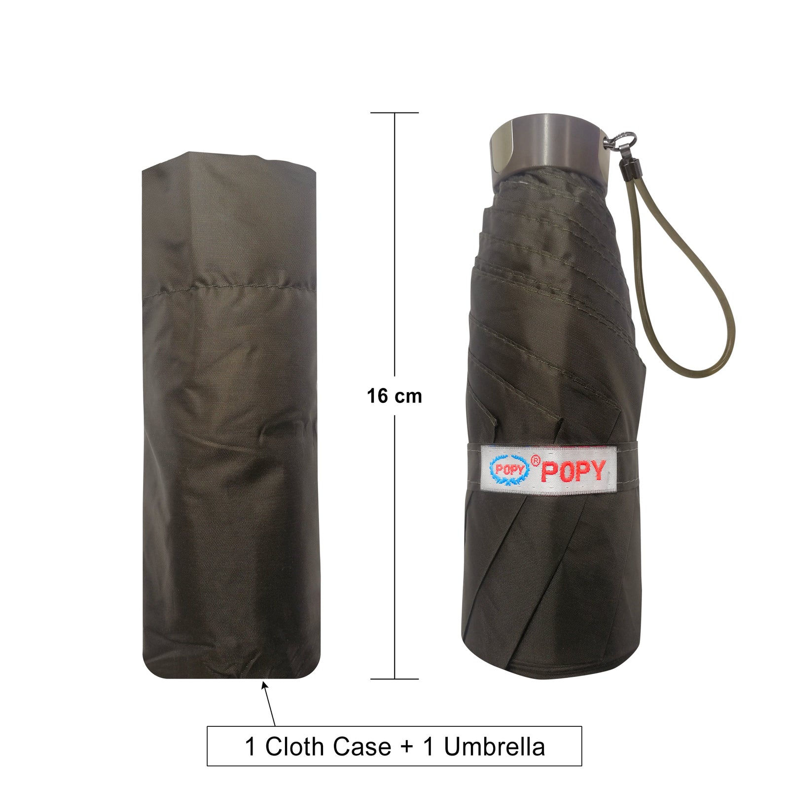 POPY NANO 5 FOLD SOLID COLOUR UMBRELLA WITH SILVER COATING
