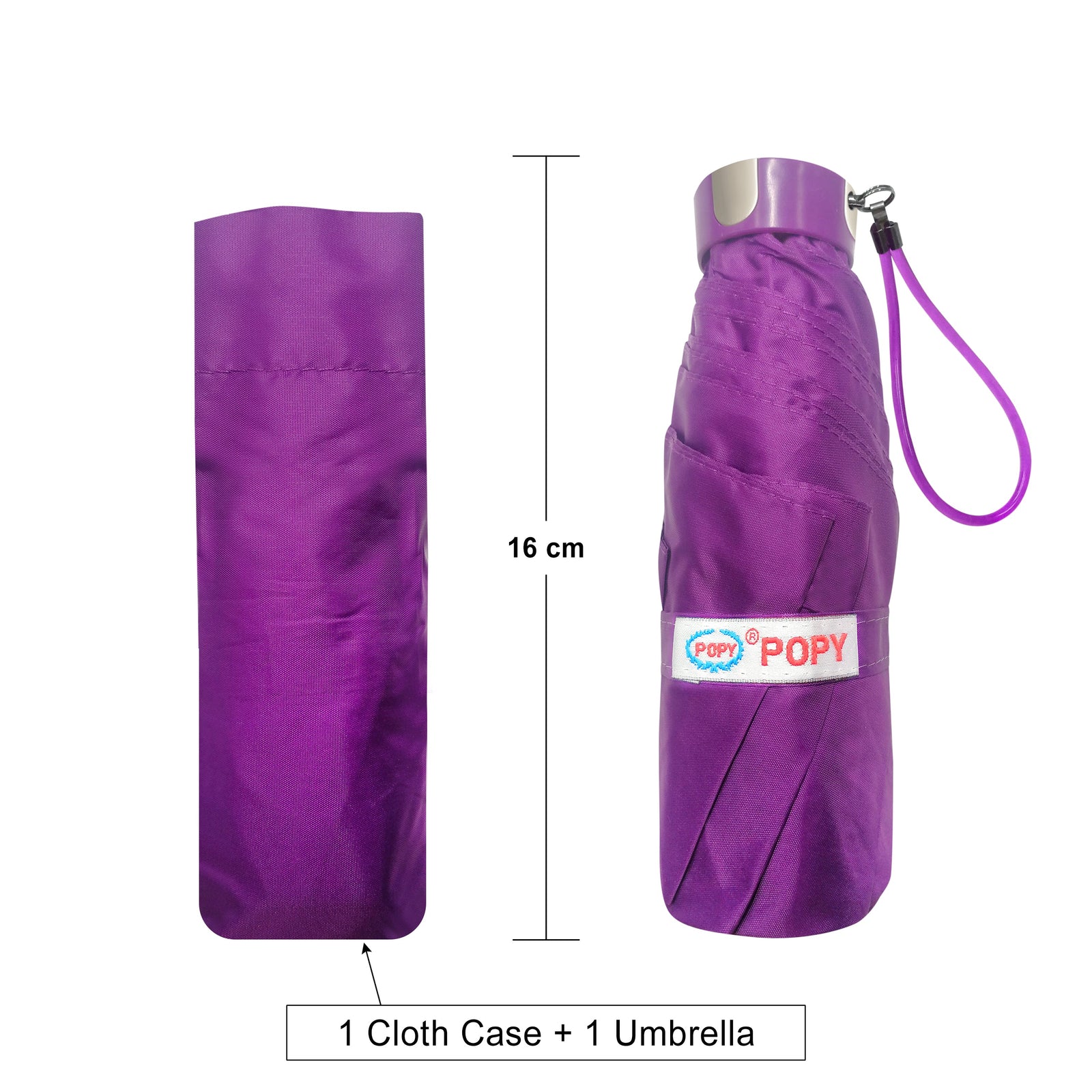 POPY NANO 5 FOLD SOLID COLOUR UMBRELLA WITH SILVER COATING