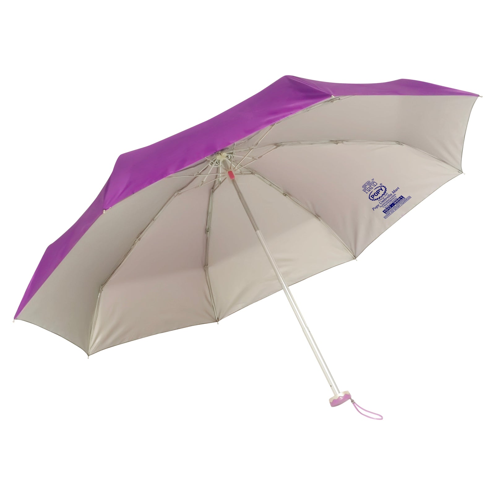 POPY NANO 5 FOLD SOLID COLOUR UMBRELLA WITH SILVER COATING