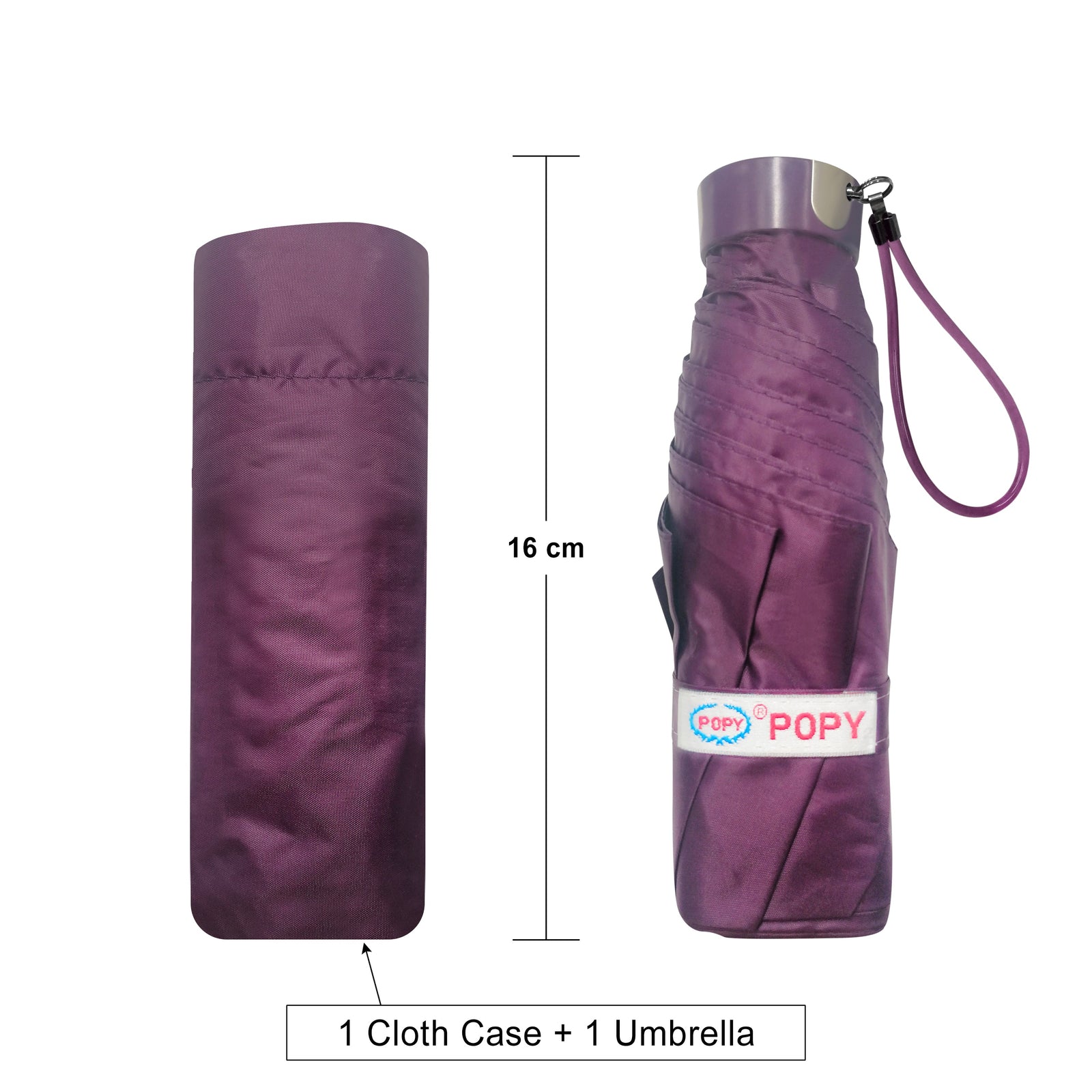 POPY NANO 5 FOLD SOLID COLOUR UMBRELLA WITH SILVER COATING