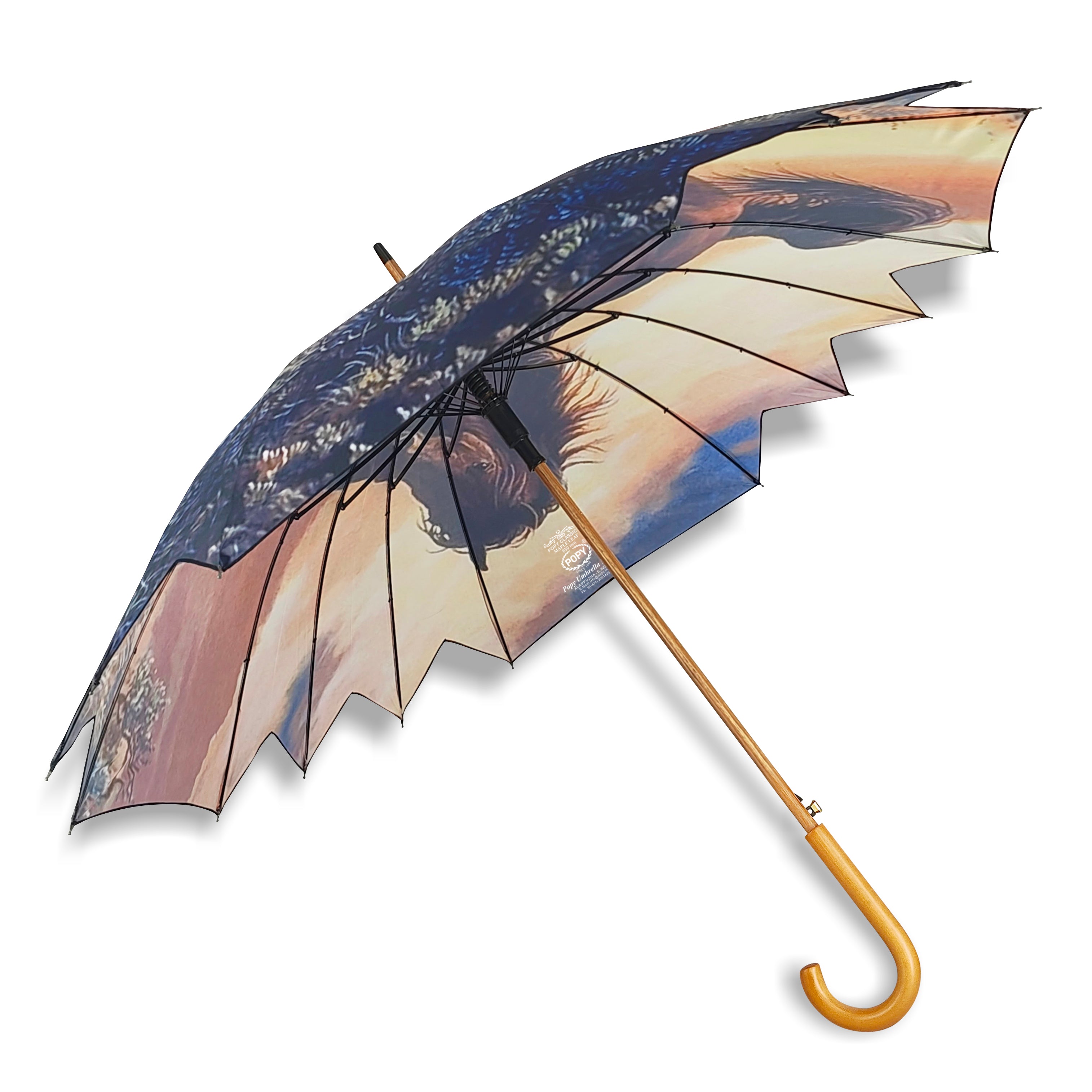 Maple Straight Umbrella With All Over Print And Auto Open