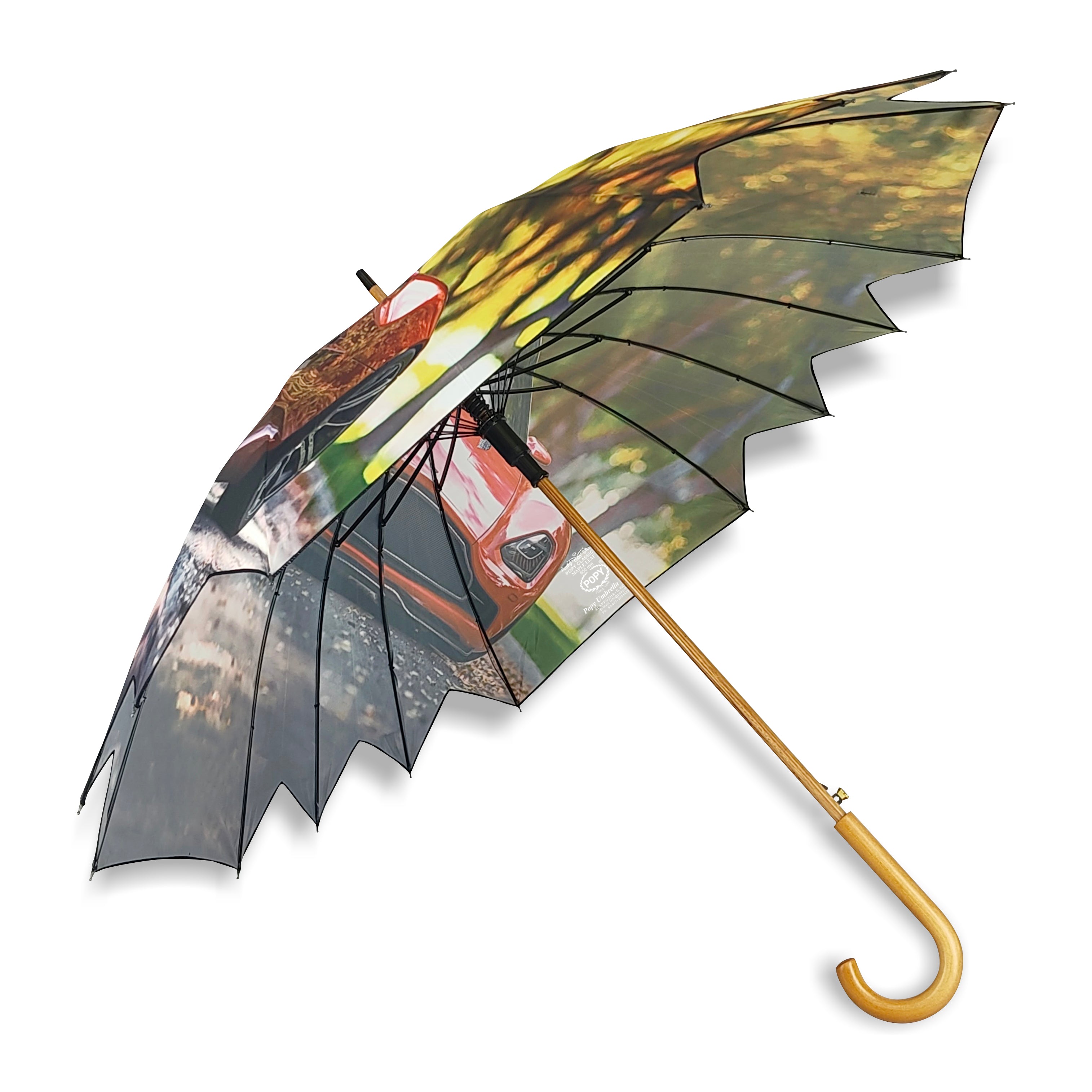 Maple Straight Umbrella With All Over Print And Auto Open